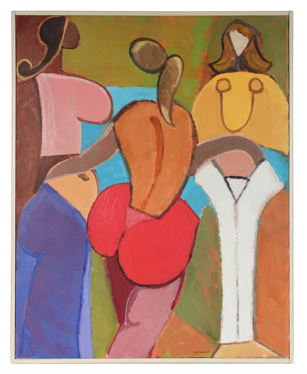 Vivid Cubist Figure Trio<br>Mid Century Oil<br><br>#89014