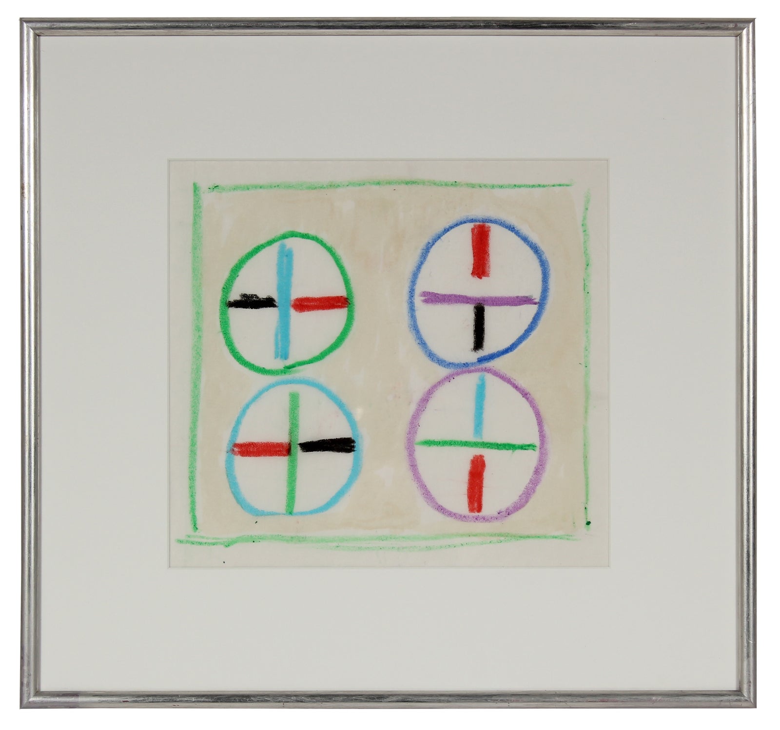 Circular Geometric Study <br>Mid Century Oil Pastel <br><br>#71973