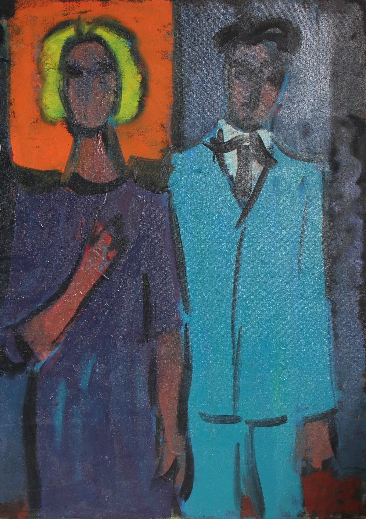 <i>Butler 2 Figures</i> <br>Mid-Late 20th Century Oil <br><br>#90588