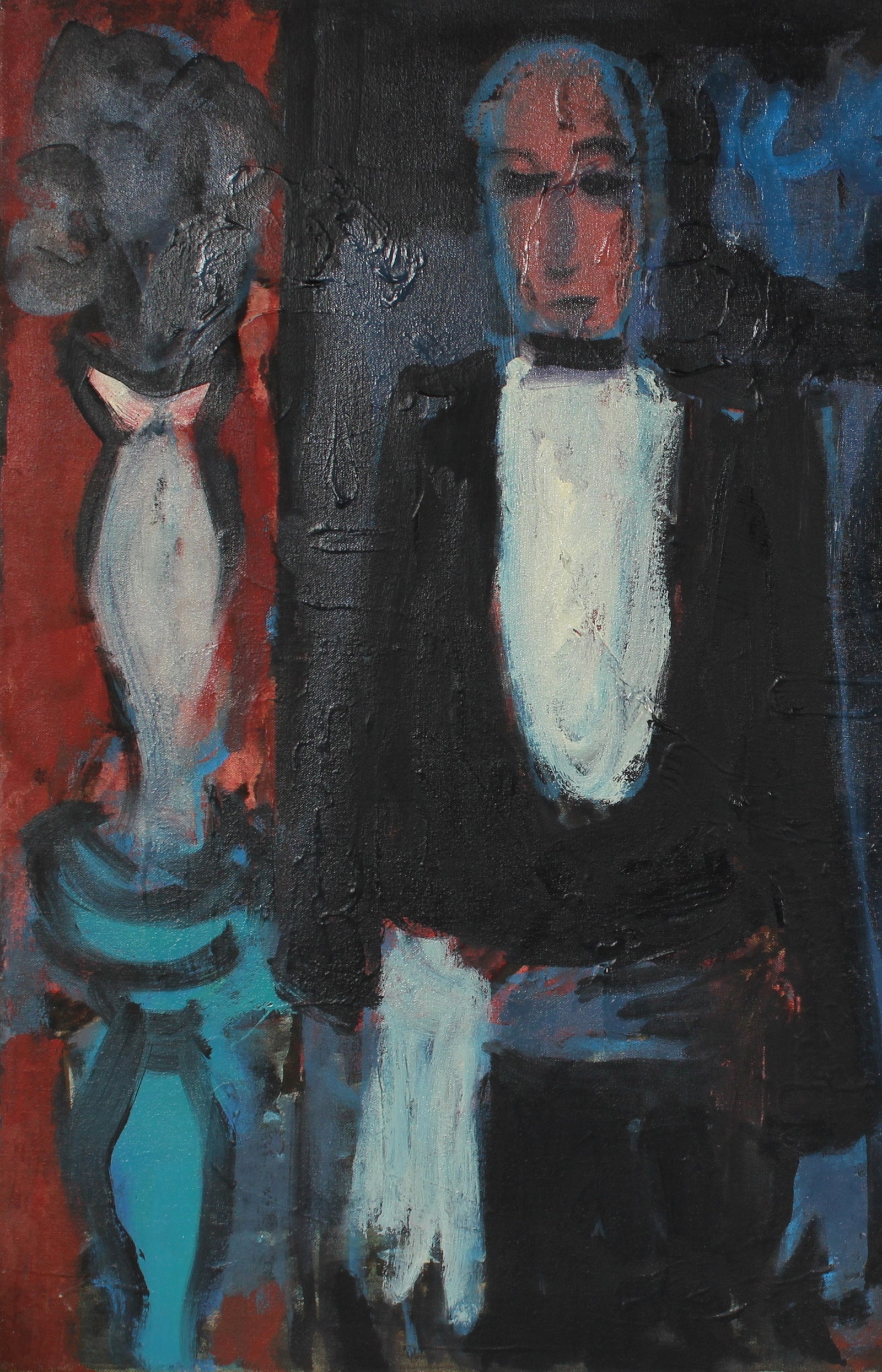 <i>Butler 2 Figures</i> <br>Mid-Late 20th Century Oil <br><br>#90588