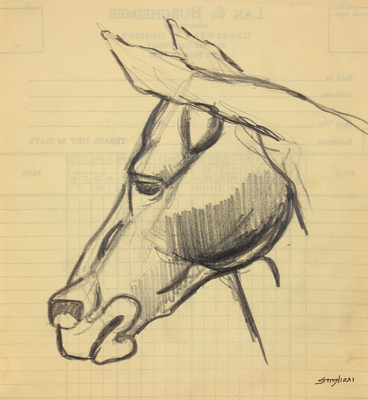 Graphite Horse Study&lt;br&gt;Mid-Late 20th Century&lt;br&gt;&lt;br&gt;#90613