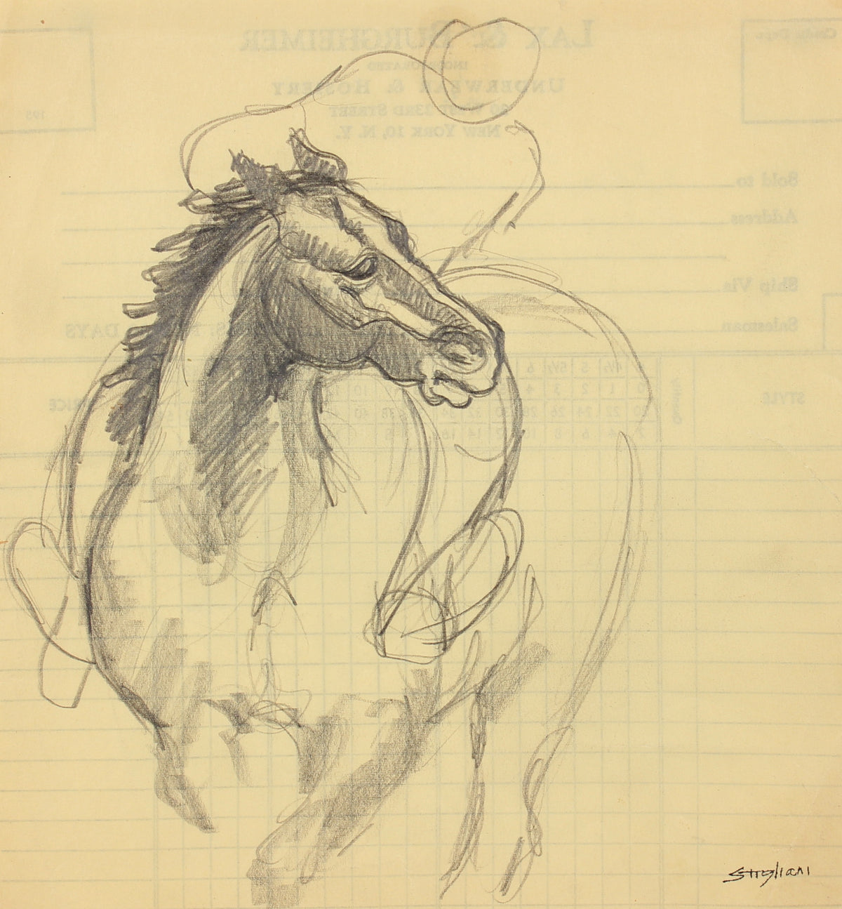 Horse with Rider Study &lt;br&gt;Graphite on Paper Mid 20th Century &lt;br&gt;&lt;br&gt;#90620