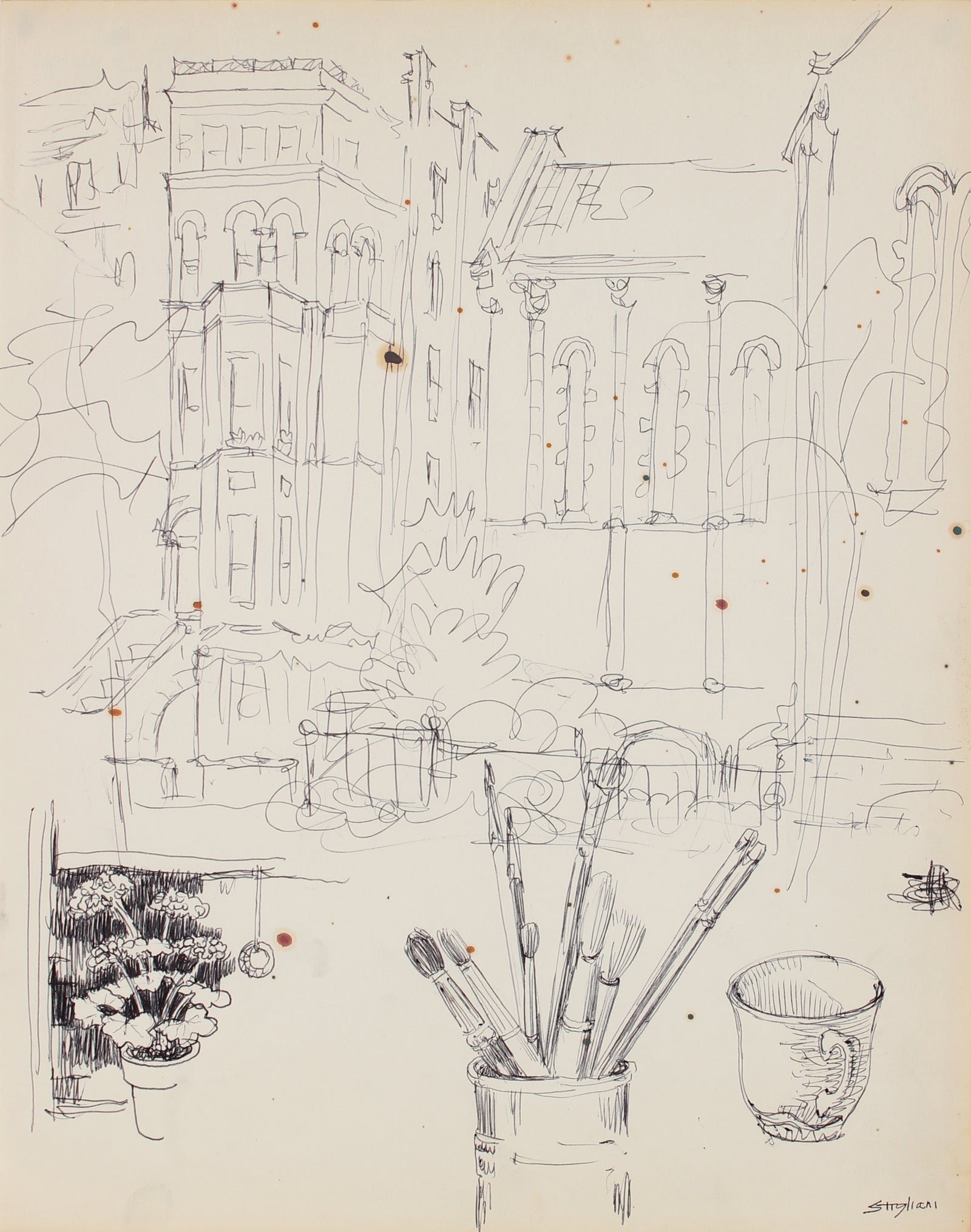 <i>Westside New York, Church & Tennant Building</i><br>Mid-Late 20th Century Ink<br><br>#90699