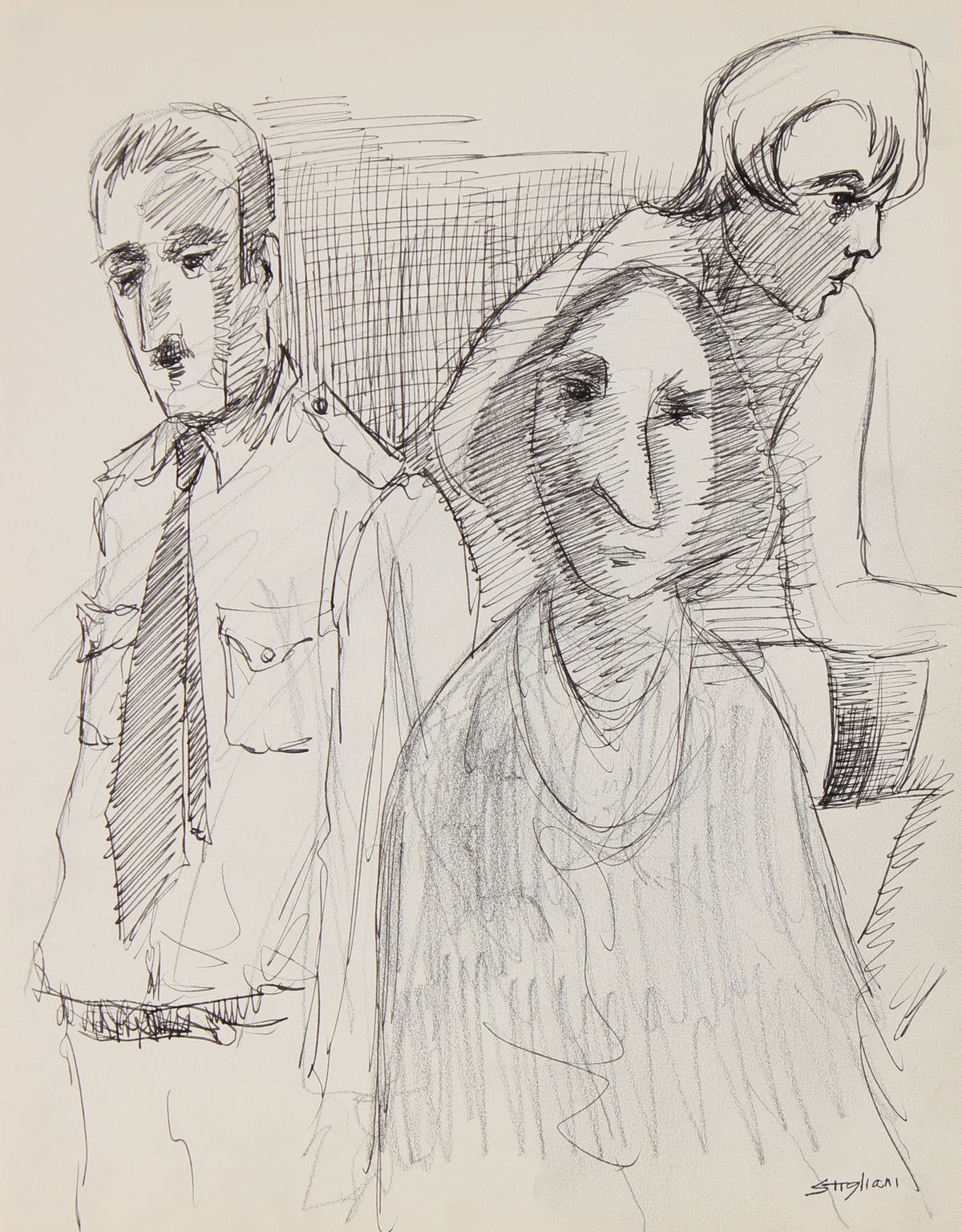 Three Modernist Figures &lt;br&gt;Mid-Late 20th Century Graphite and Ink &lt;br&gt;&lt;br&gt;#90705
