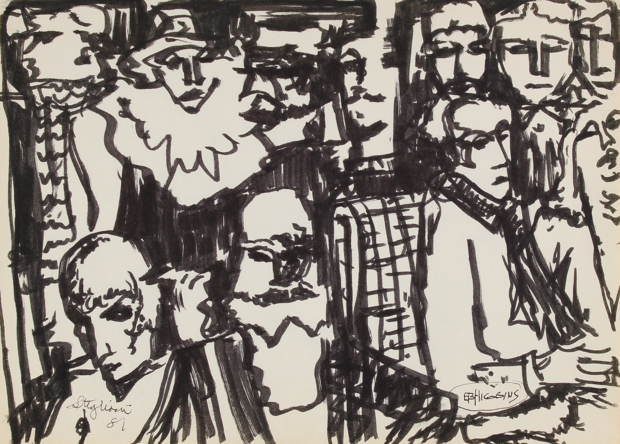Crowded Vintage People Scene <br>1981 Ink <br><br>#90710