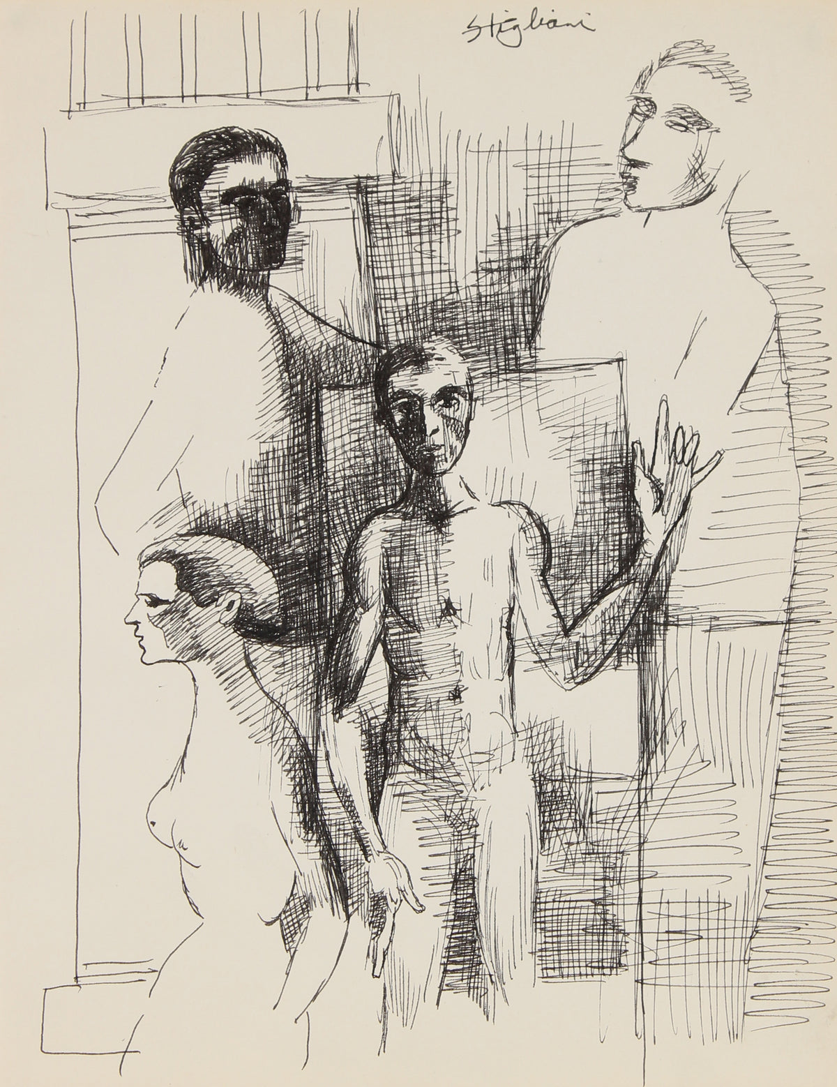 Three Modernist Figures &lt;br&gt;Mid-Late 20th Century Ink &lt;br&gt;&lt;br&gt;#90716