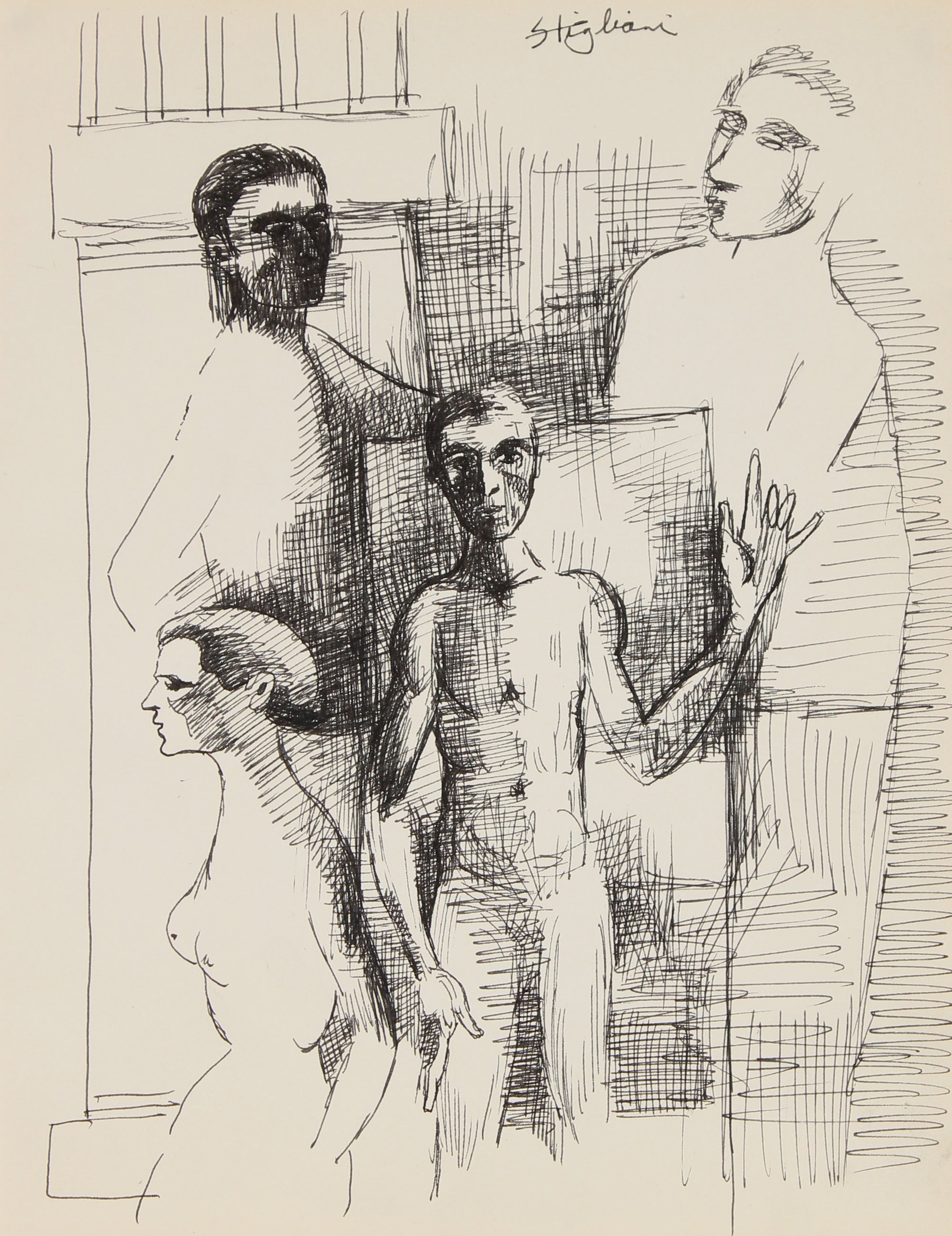 Three Modernist Figures <br>Mid-Late 20th Century Ink <br><br>#90716