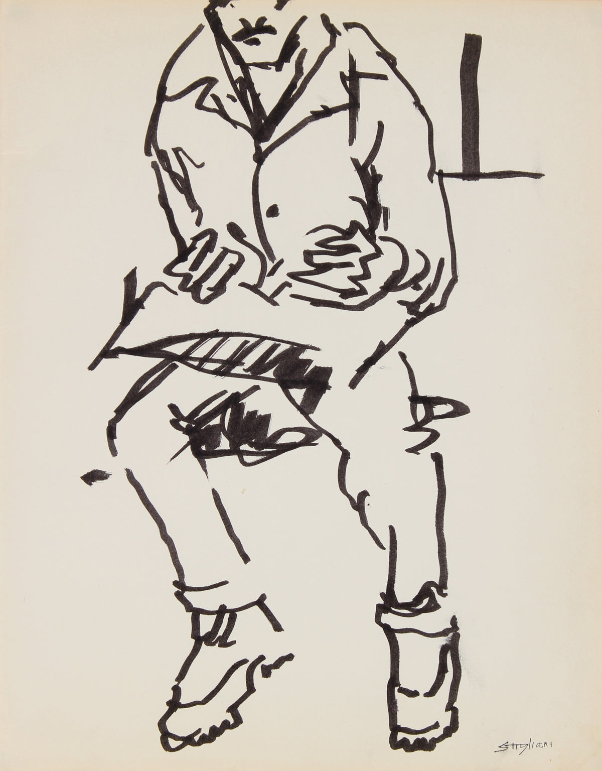 Sketch of a Man Reading&lt;br&gt;20th Century Ink&lt;br&gt;&lt;br&gt;#90733