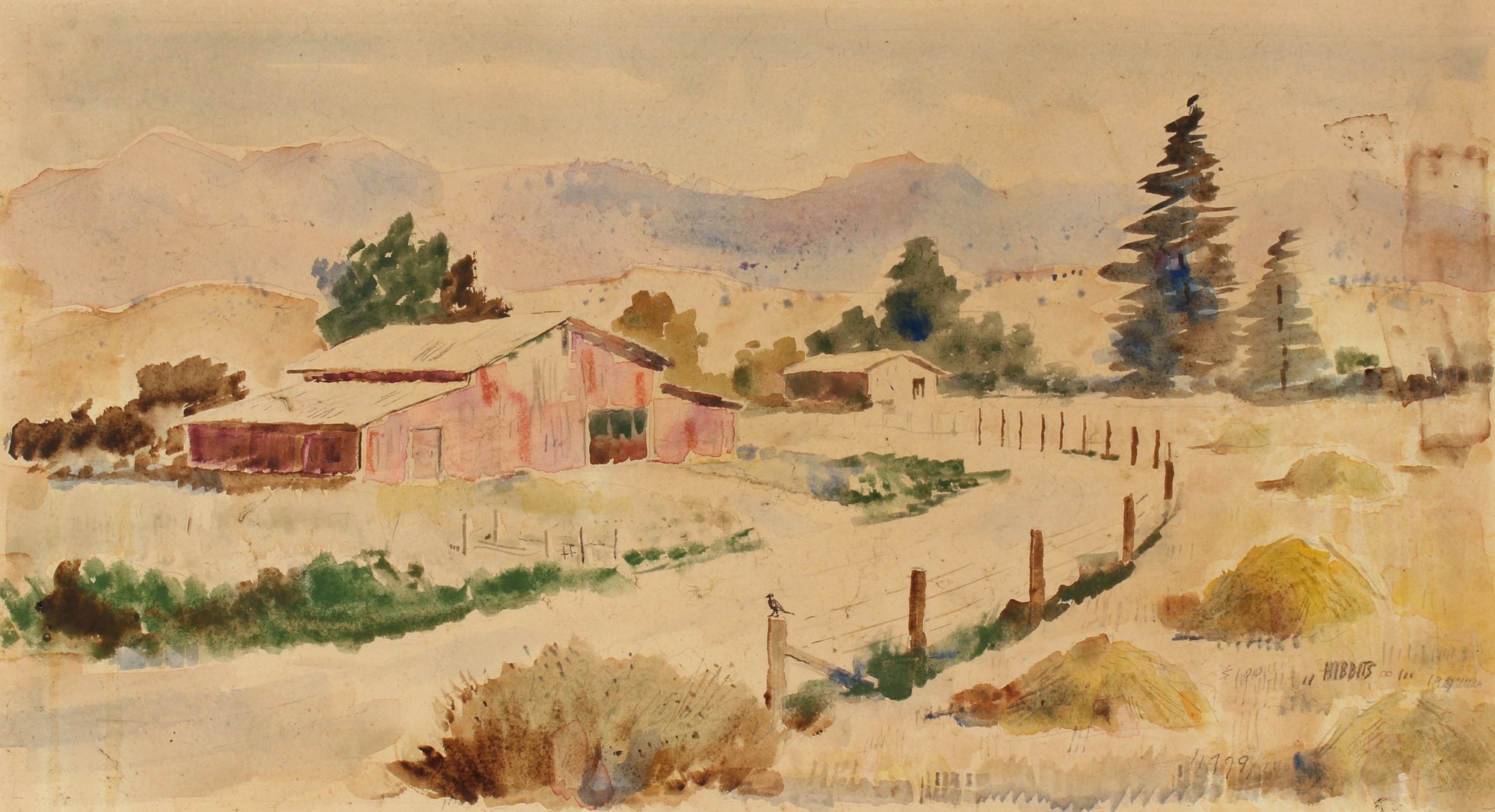 <i>The Old Ranch</i><br>Mid Century Oil & Graphite Landscape<br><br>#90743