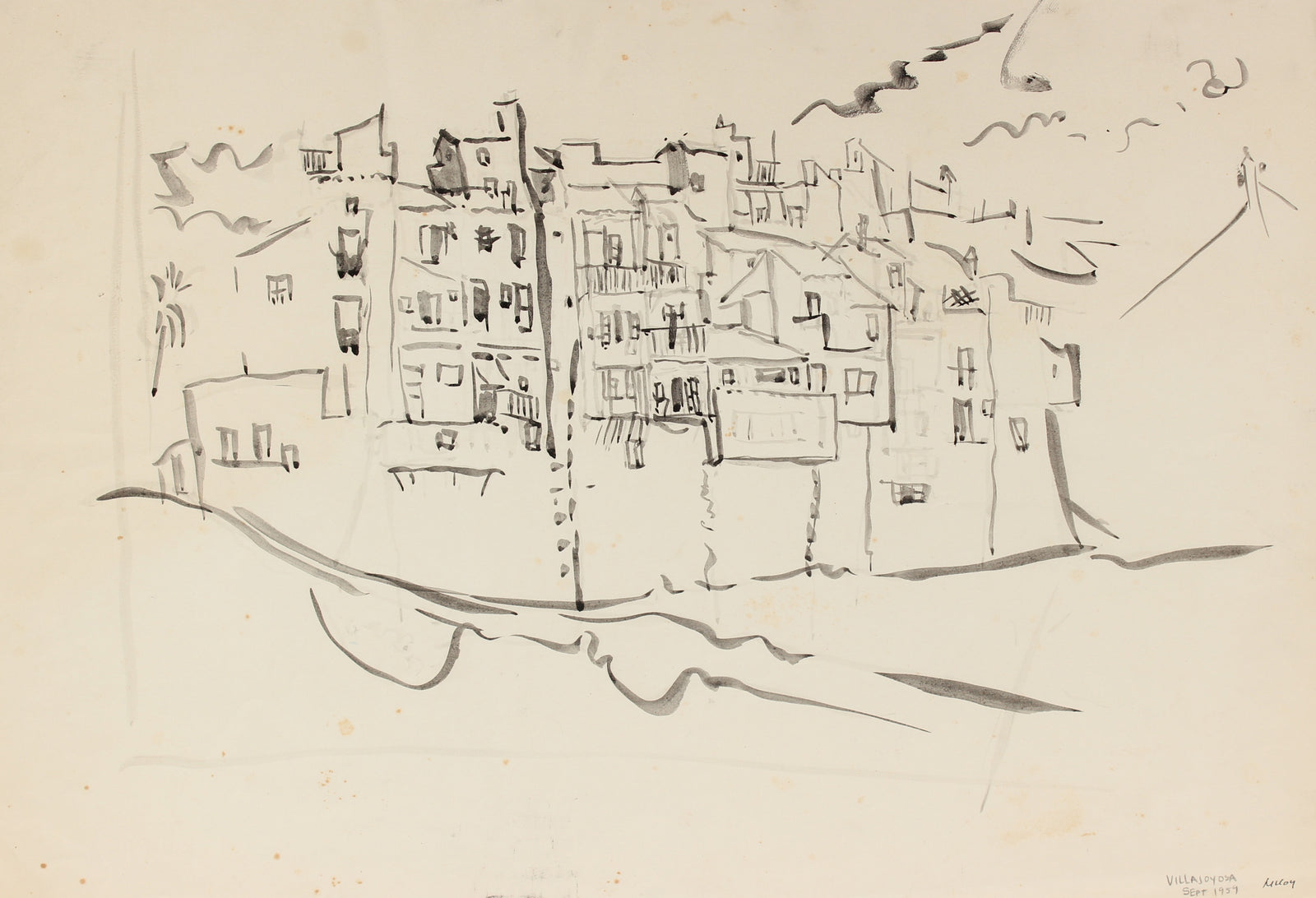 <i>Villajoyosa</i><br>1959 Ink Cityscape<br><br>#90793