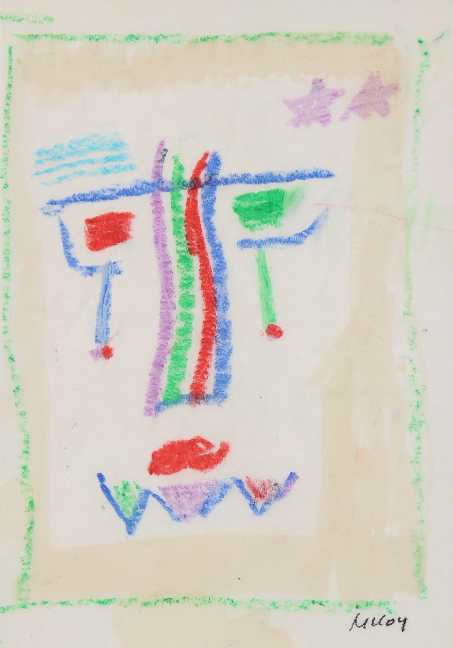 Surreal Abstracted Face<br>1960-70s Pastel<br><br>#91047