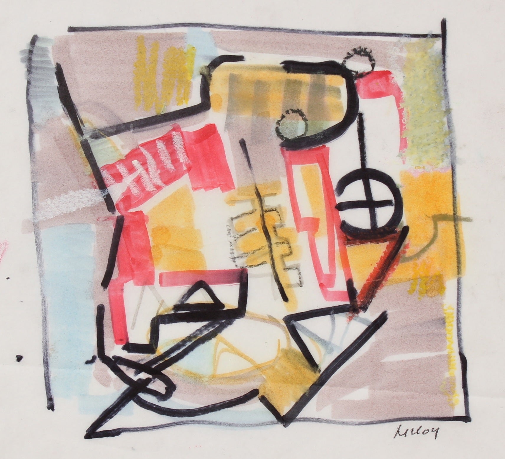 Abstracted City Shapes<br>1960-70s Ink & Oil Pastel<br><br>#91050
