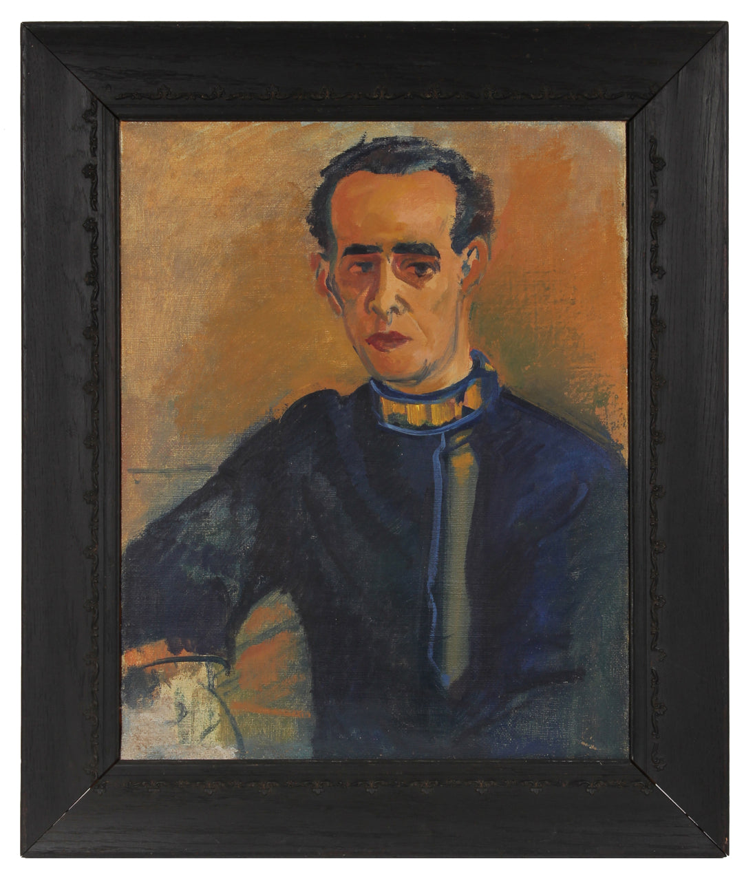 Modernist Portrait of a Man in Blue &lt;br&gt;1930s Oil &lt;br&gt;&lt;br&gt;#50203