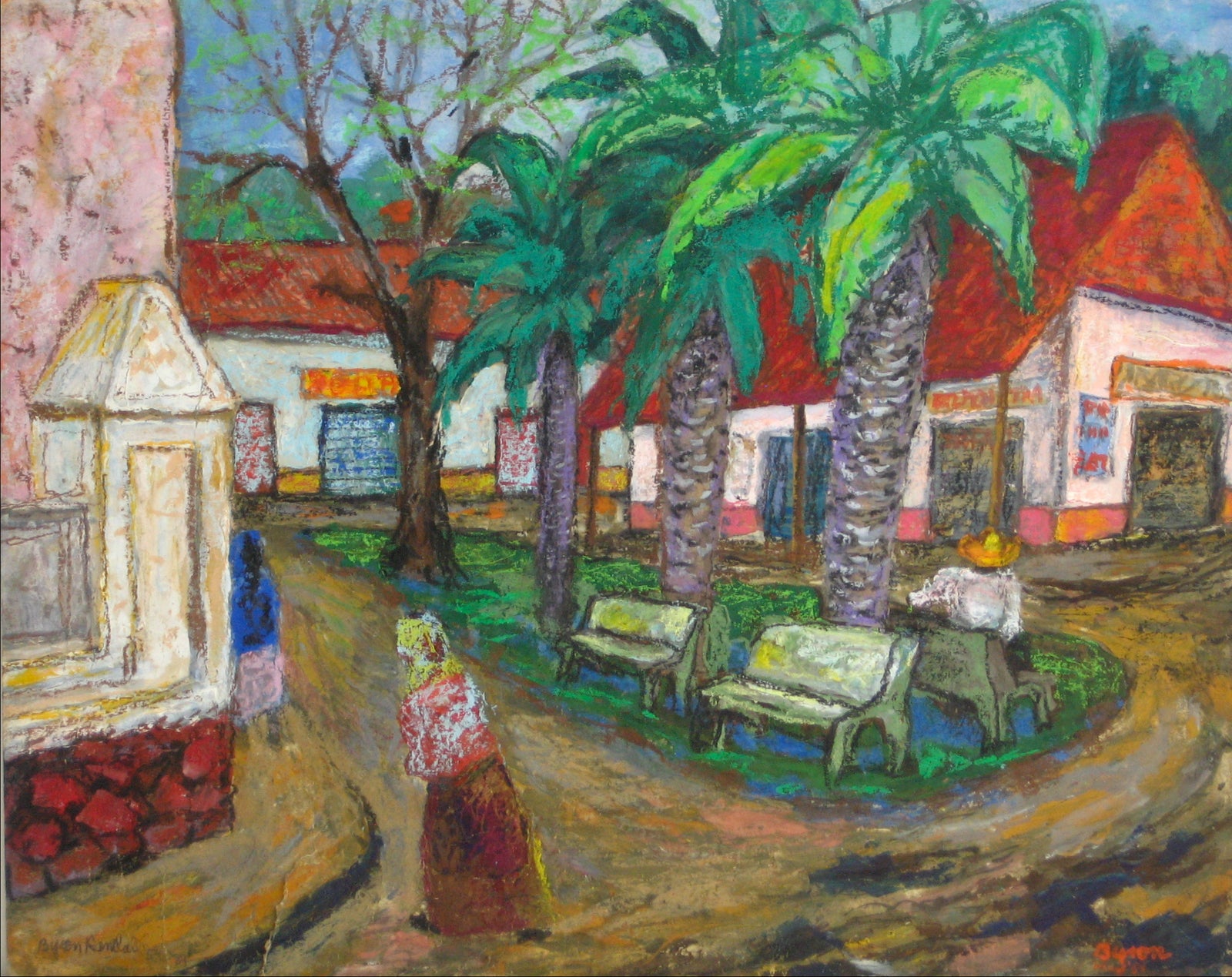 <i>Plaza Apatzingán</i><br>1954-89 Oil Pastel<br><br>#9130