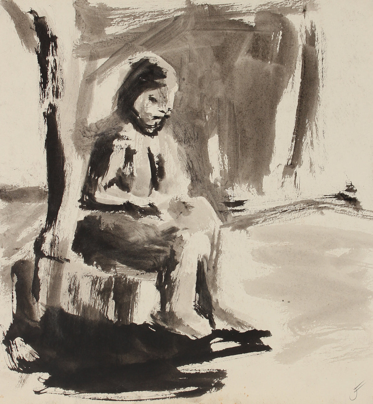 Modernist Seated Nude&lt;br&gt;20th Century Ink&lt;br&gt;&lt;br&gt;#91437