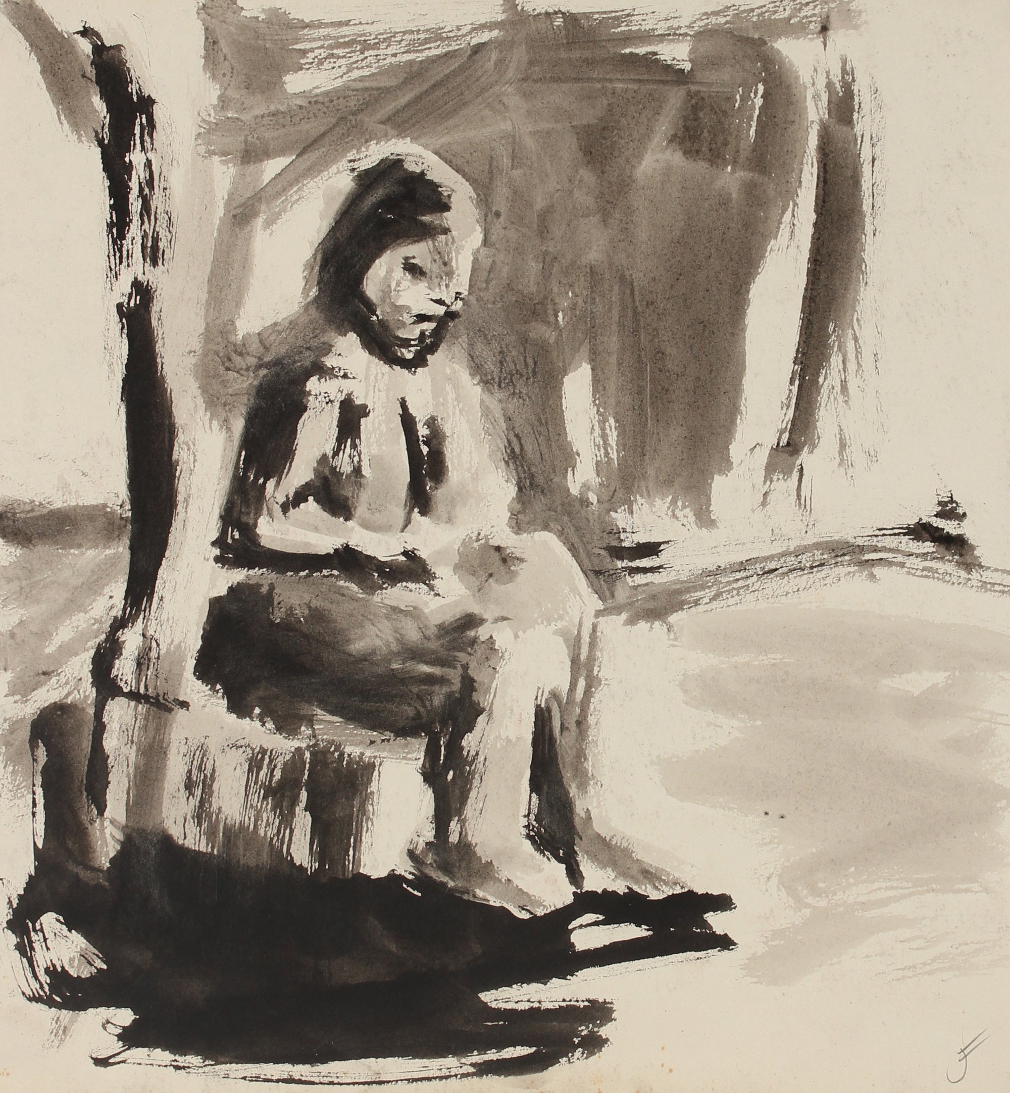 Modernist Seated Nude<br>20th Century Ink<br><br>#91437