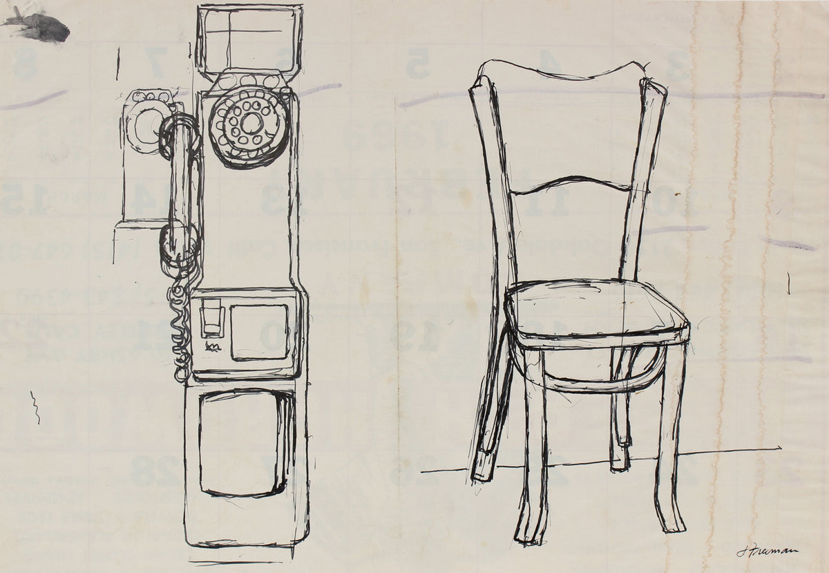 Study of Public Rotary Phone and Wooden Chair &lt;br&gt;&lt;br&gt;#91440