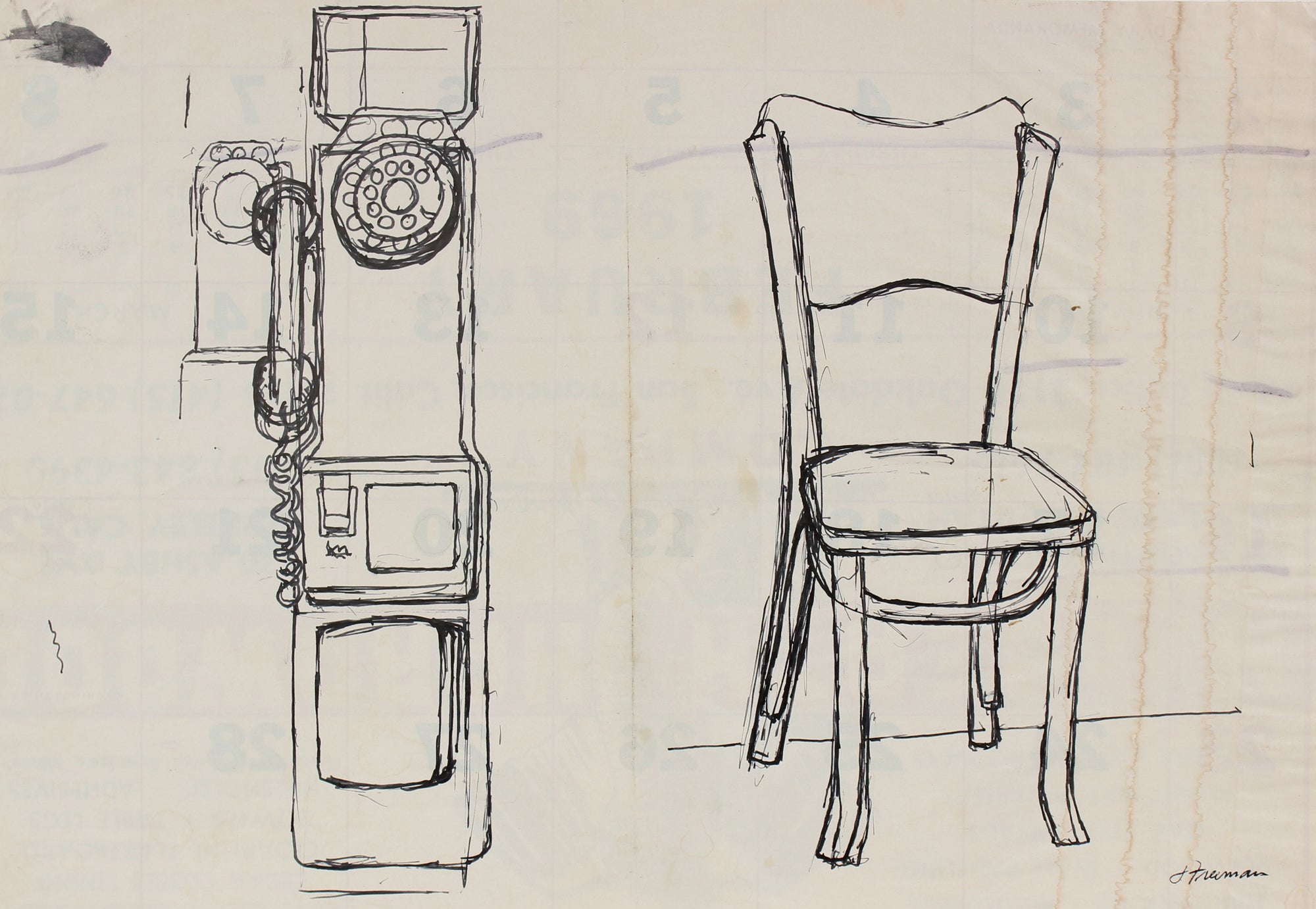 Study of Public Rotary Phone and Wooden Chair <br><br>#91440