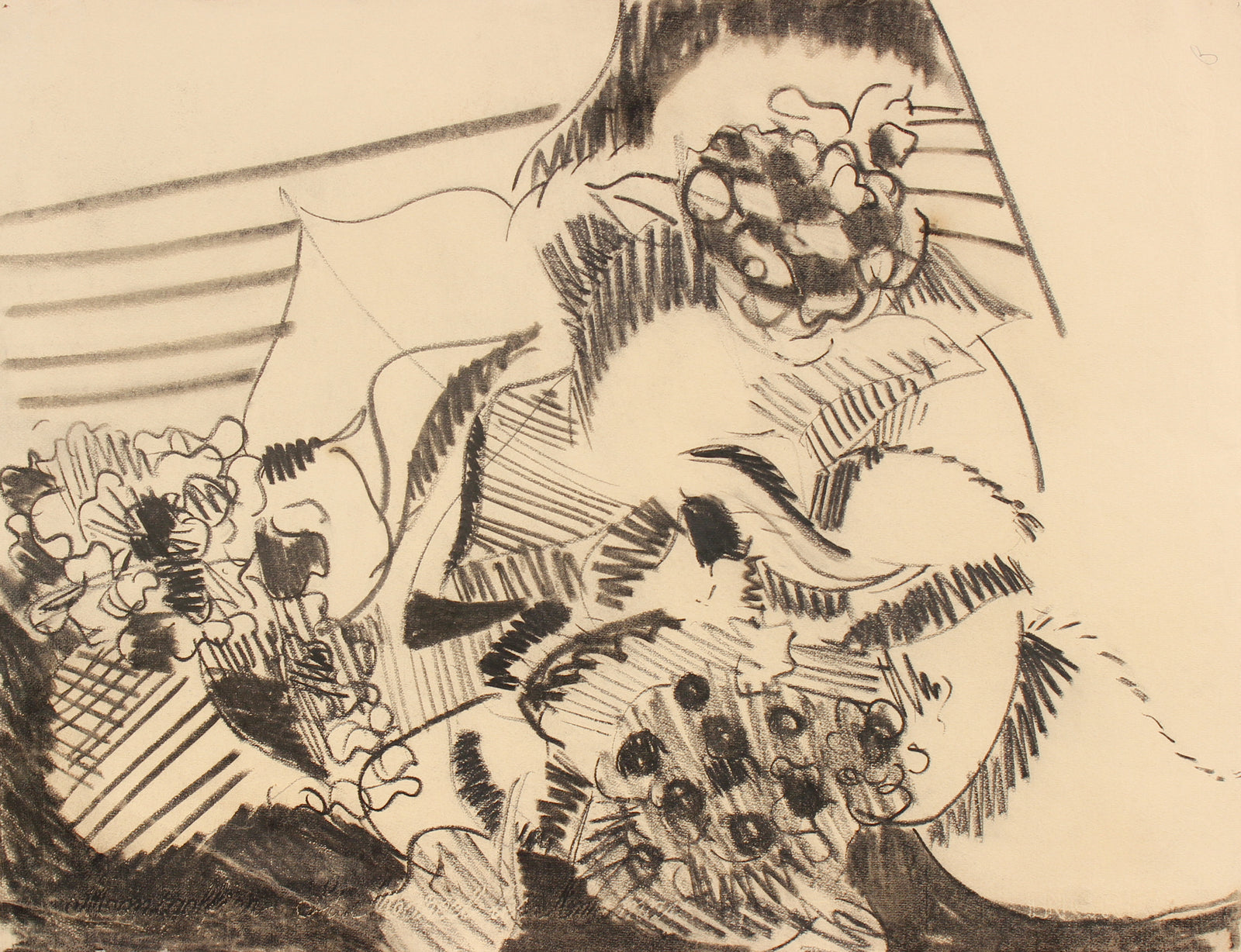 Abstract Floral Still LIfe <br>20th Century Charcoal <br><br>#91463