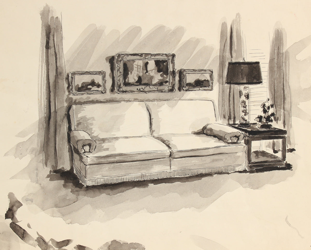 Couch and Table &lt;br&gt;Mid Century Ink &lt;br&gt;&lt;br&gt;#91494