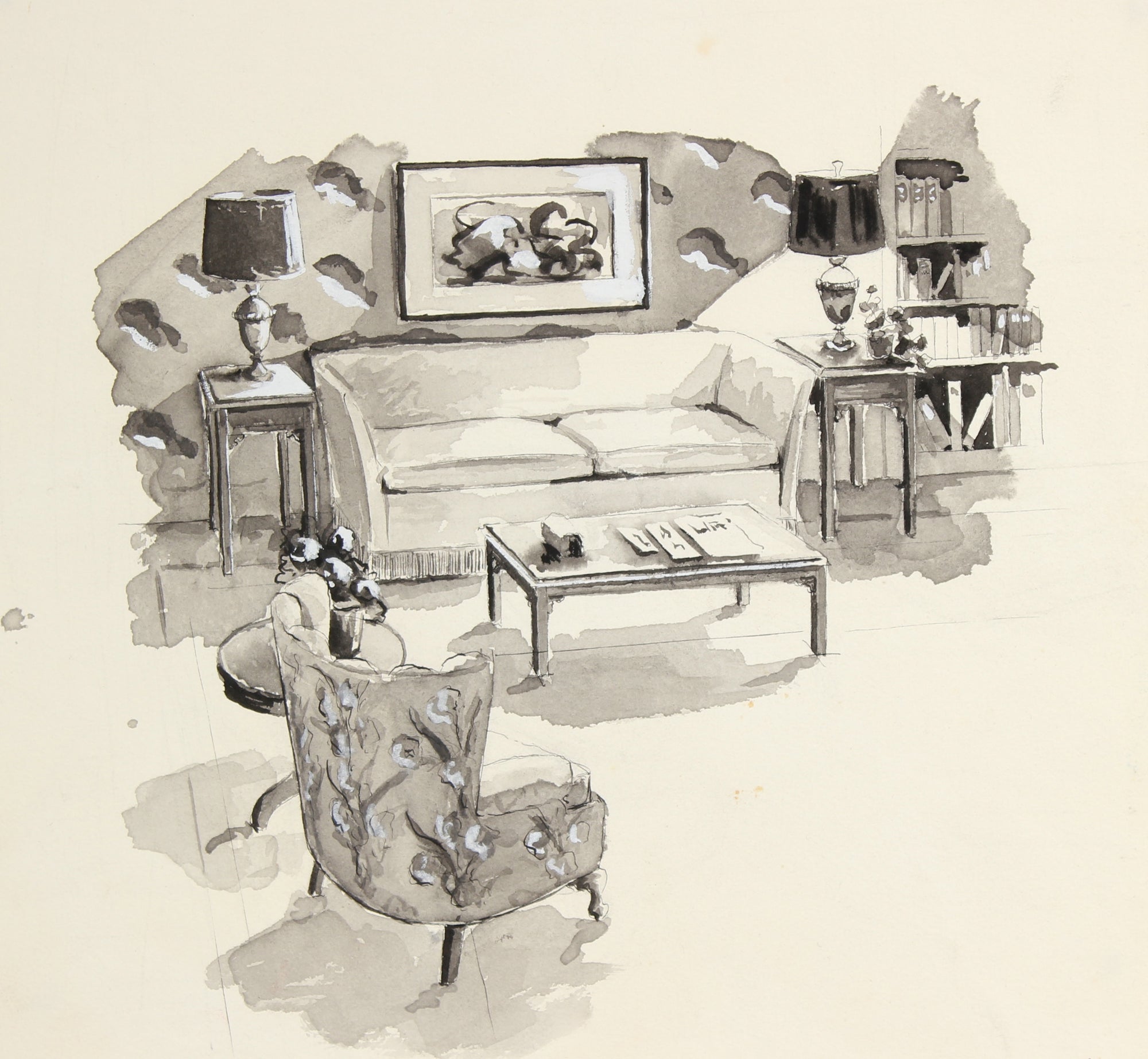 Living Room Interior <br>Mid Century Ink <br><br>#91496
