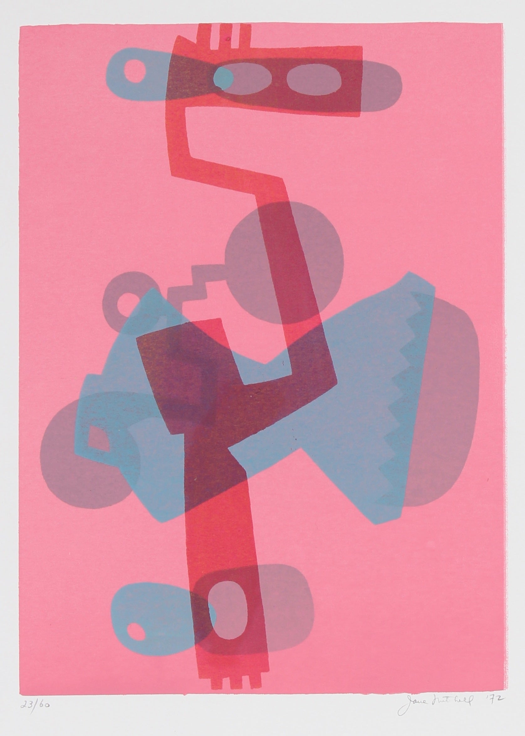 Pink Abstracted Mechanical Forms <br> 1972 Serigraph <br><br>#91502
