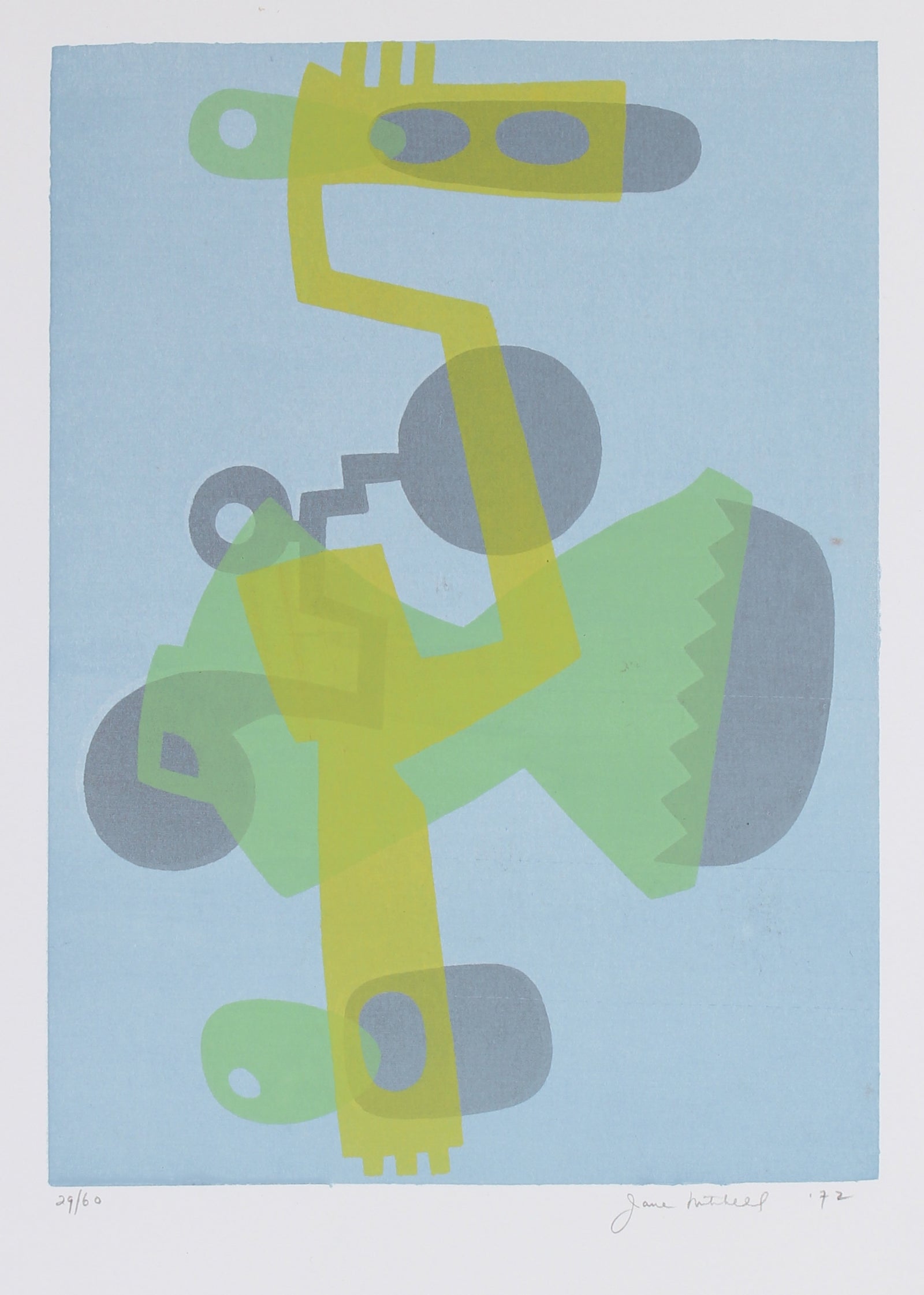 Abstracted Mechanical Forms in Cool Tones <br>1972 Serigraph <br><br>#91506