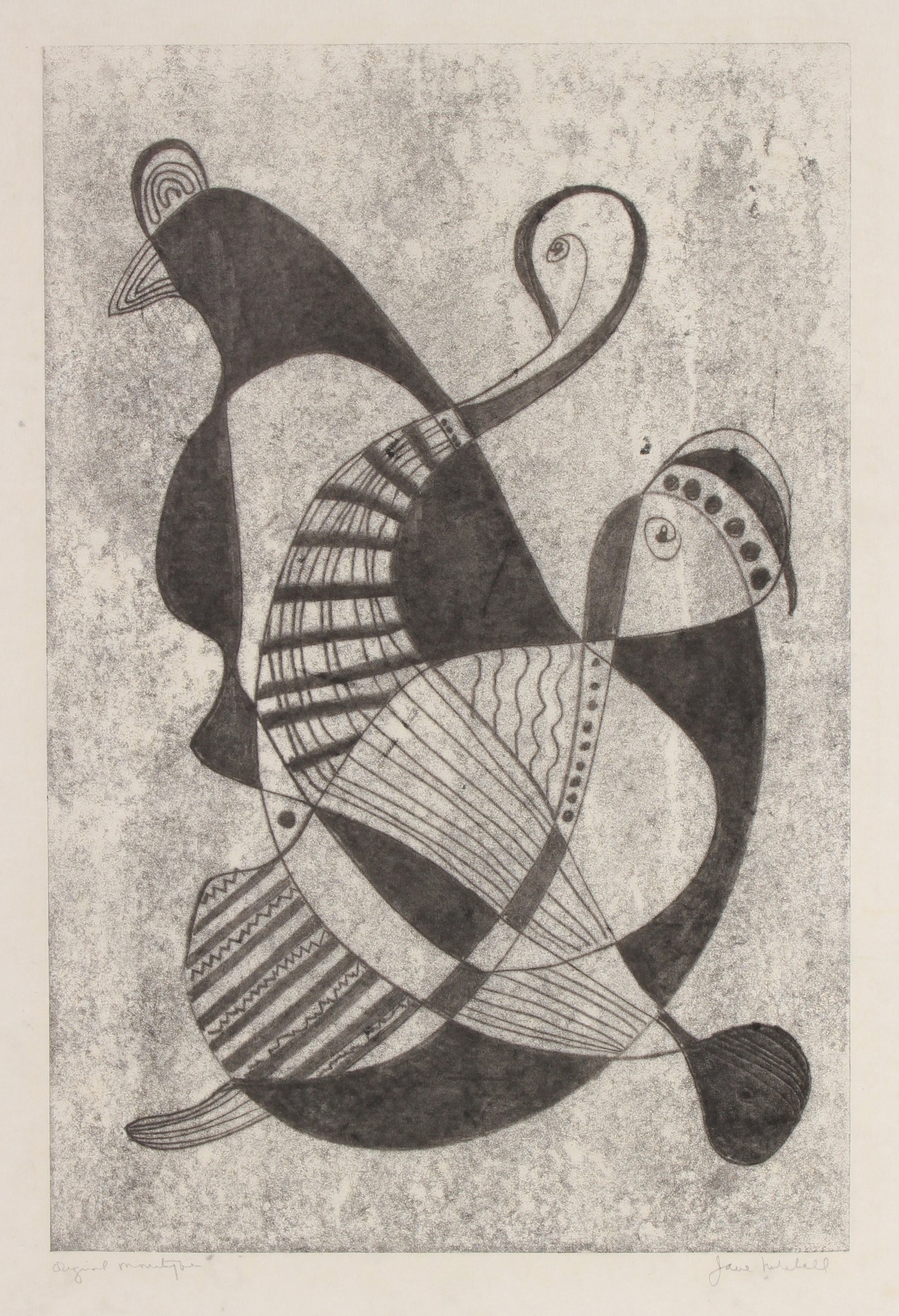 Delicate Surrealist Abstract<br>1970s Monotype<br><br>#91511