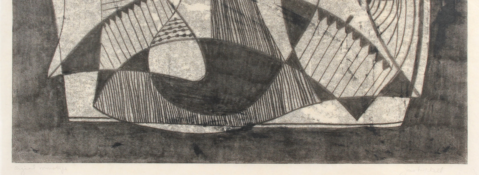 Intricate Geometric Black & White Abstract <br>1960-70s Monotype <br><br>#91536