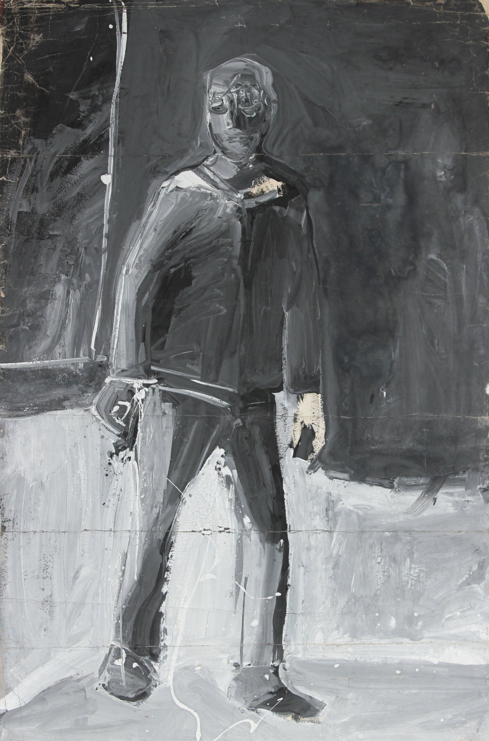 Monochromatic Expressionist Acrylic Figure<br>Mid-Late Century<br><br>#92533