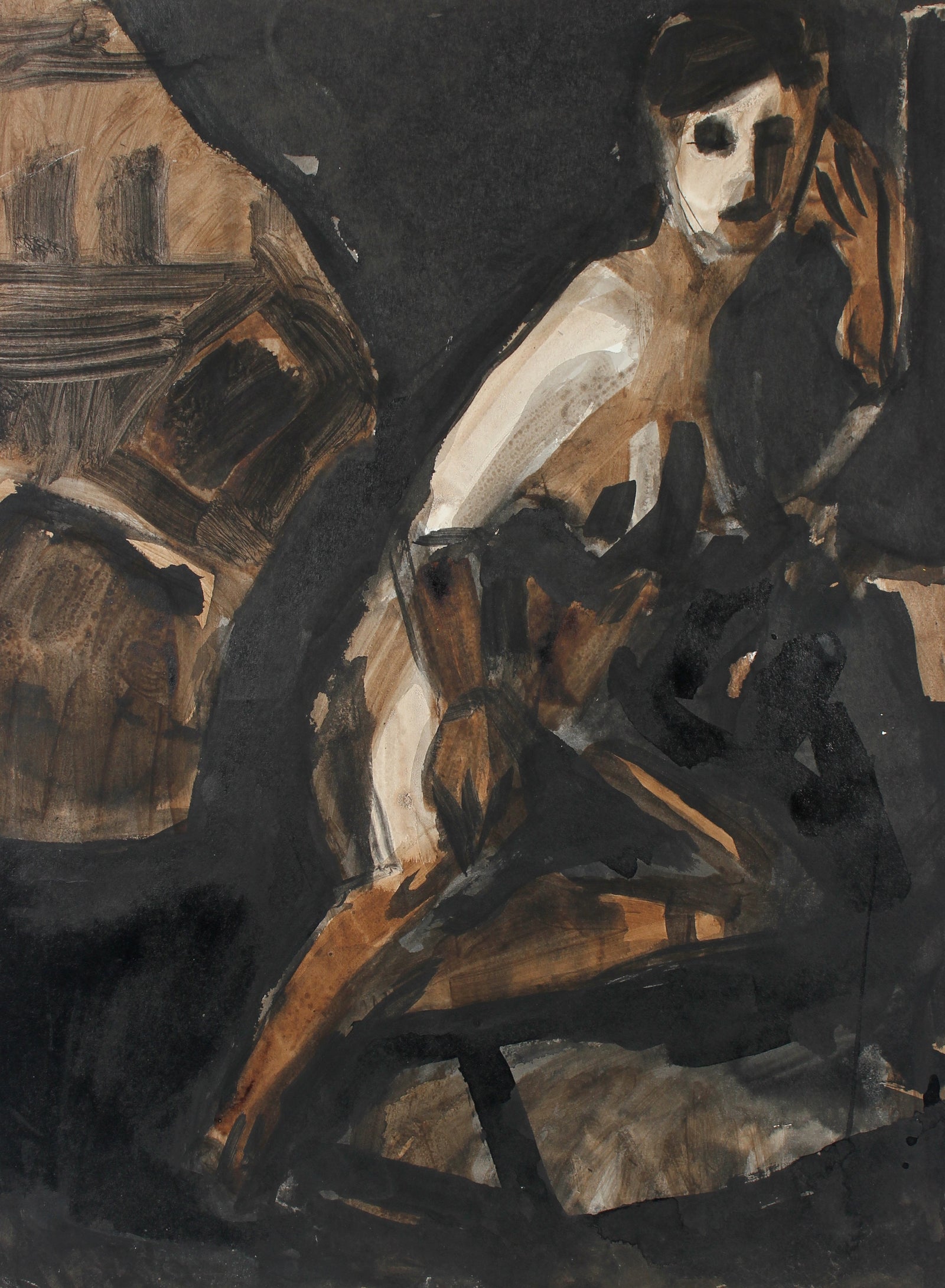 Modernist Abstracted Ink & Watercolor Figure<br>Mid - Late 20th Century<br><br>#92553