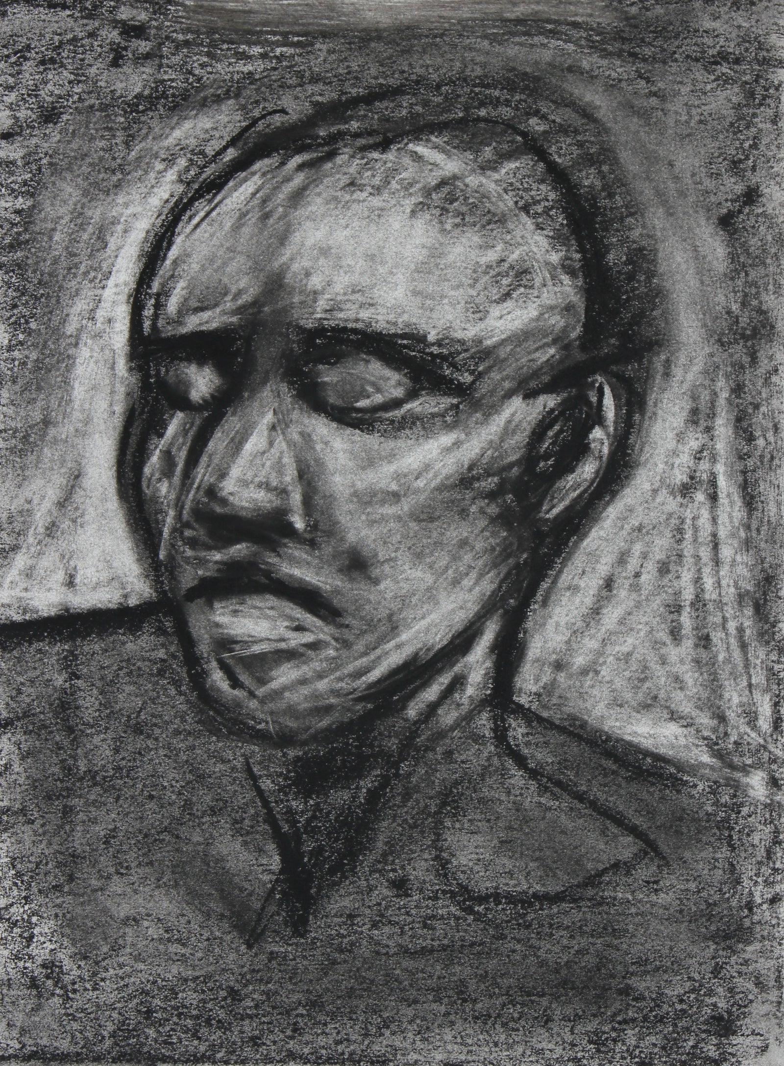 Expressive Charcoal Abstracted Portrait<br>Mid-Late 20th Century<br><br>#92560