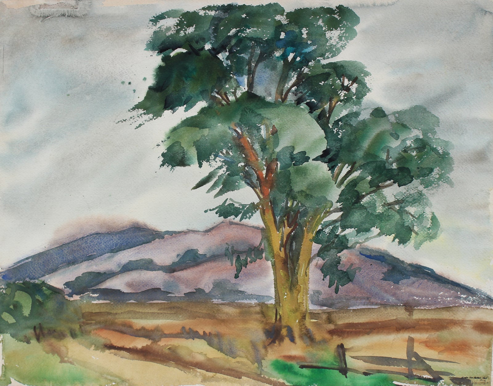 1960s Watercolor Coastal Sceasacpe <br><br>#92587