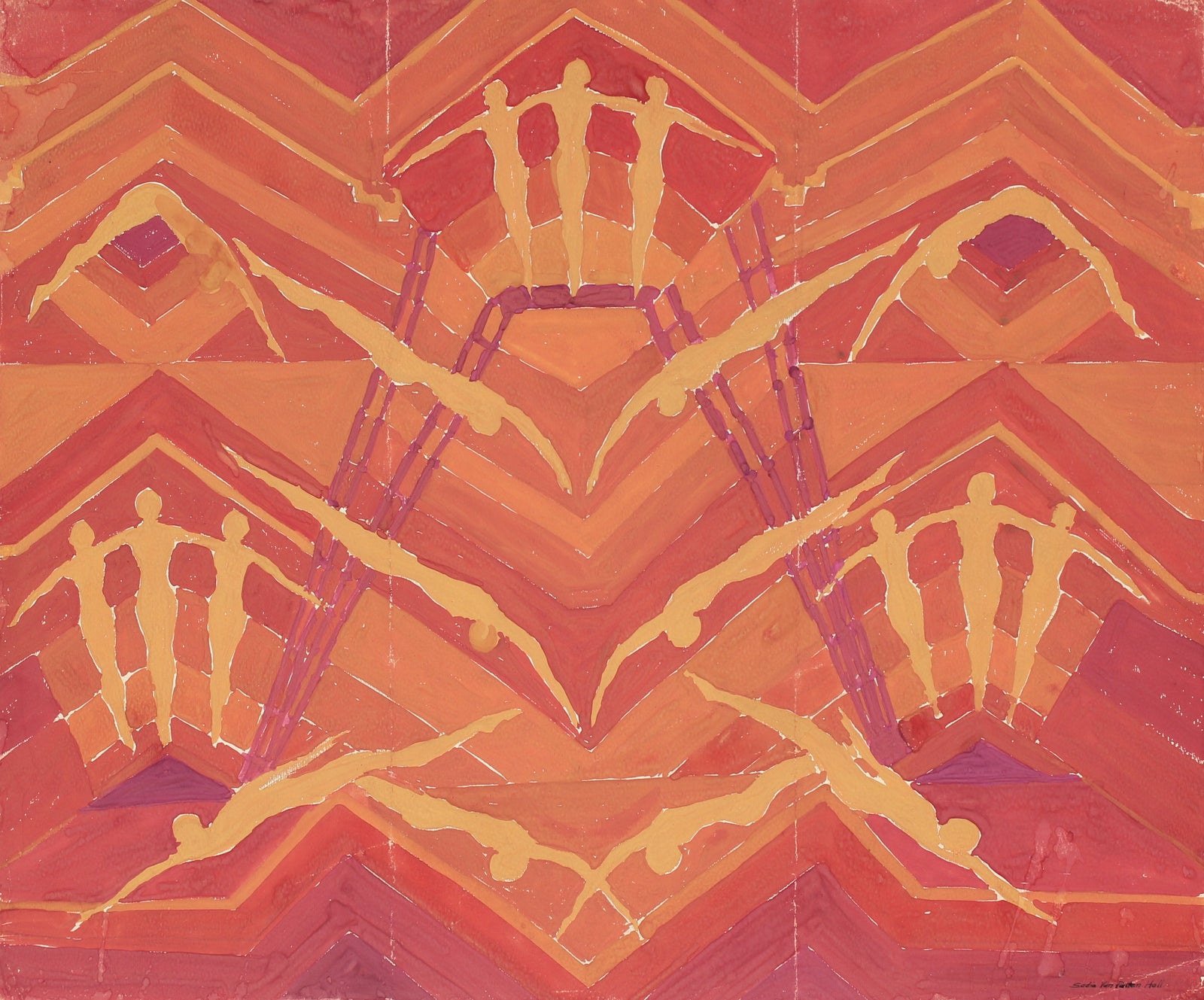 Sunny Figures in the Abstract<br>1960s Gouache<br><br>#92589