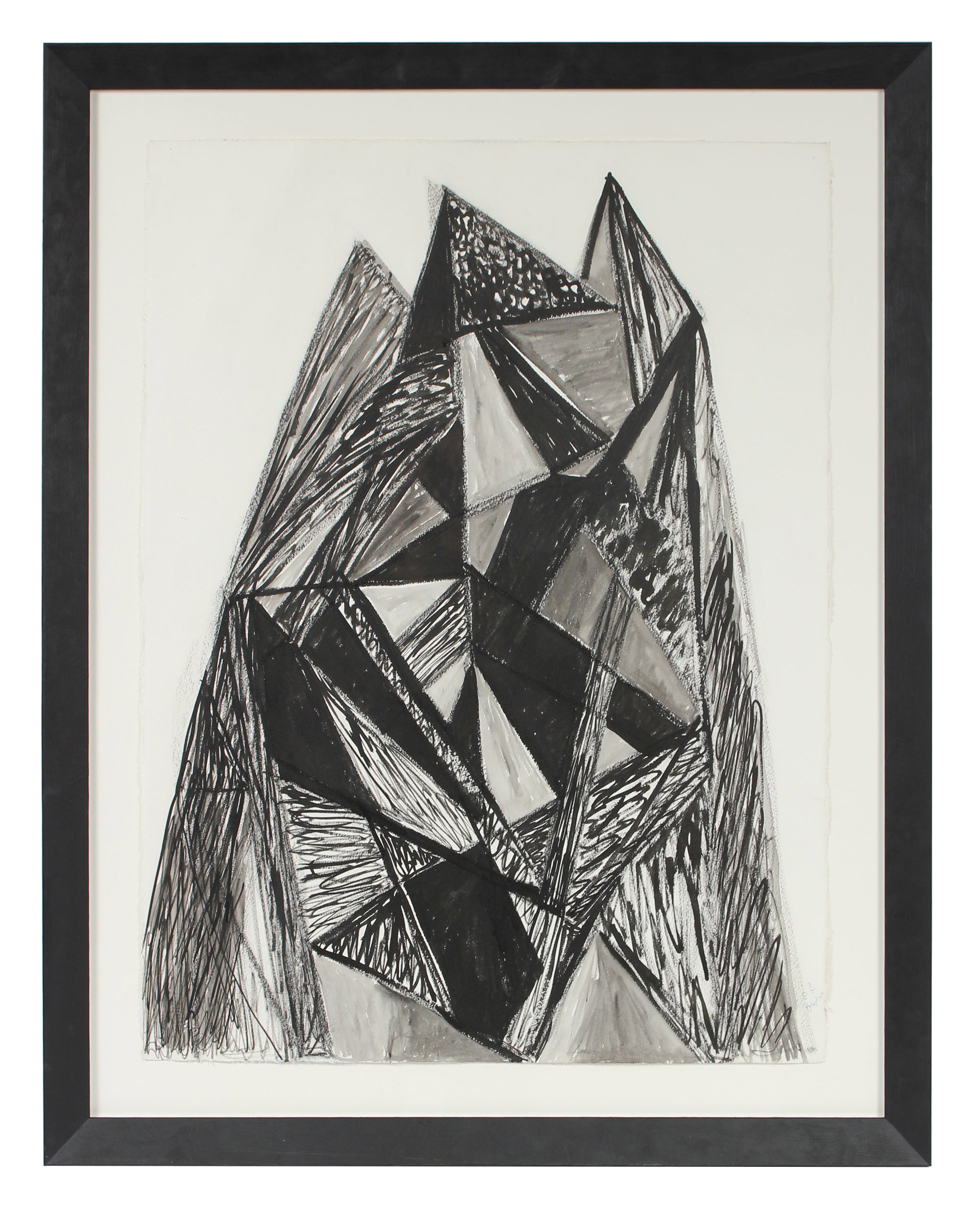 Angular Monochrome Cubist Abstract <br>20th Century Ink & Charcoal <br><br>#93403