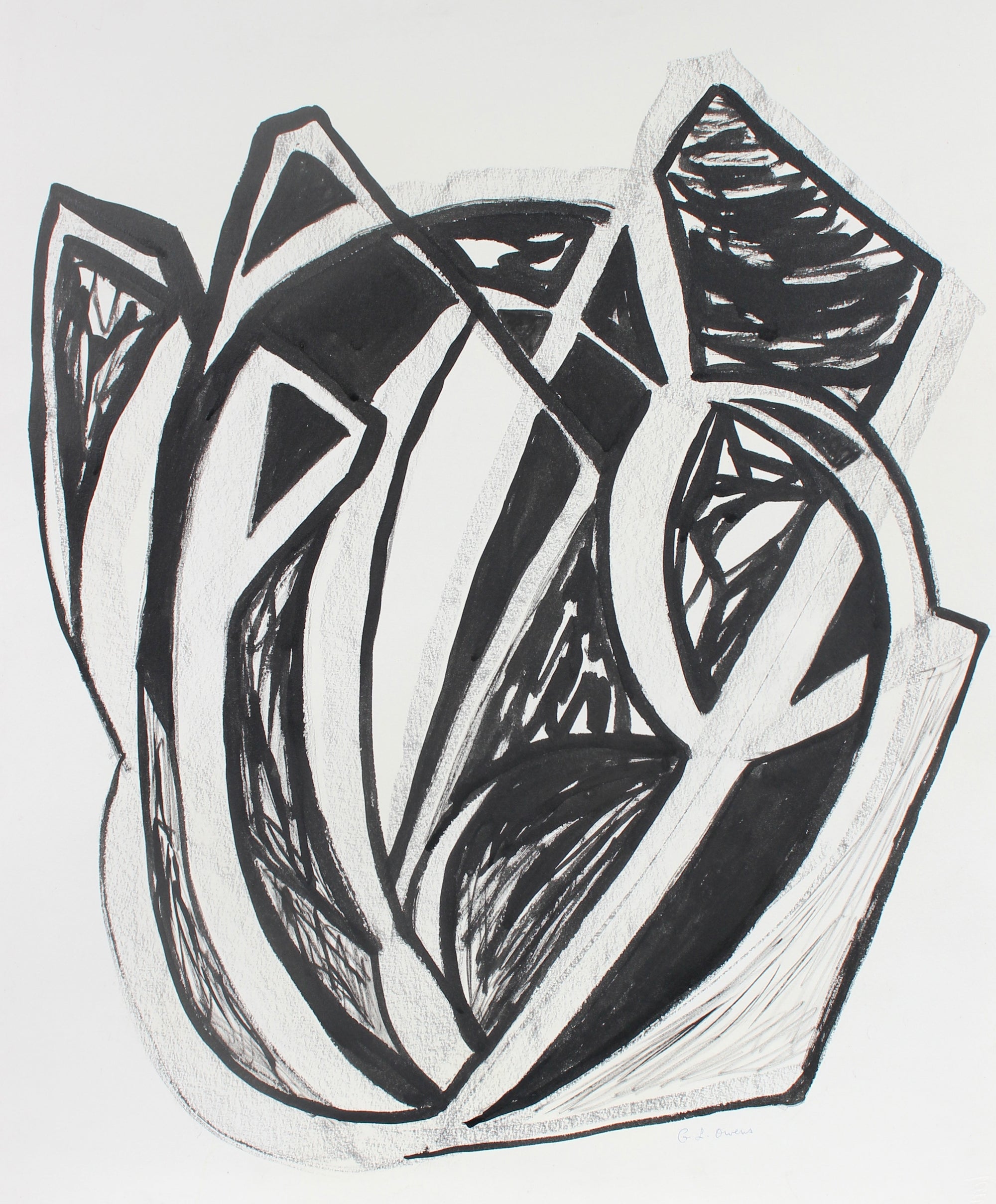 Heart-Shaped Cubist Abstract <br>20th Century Ink & Charcoal <br><br>#93417