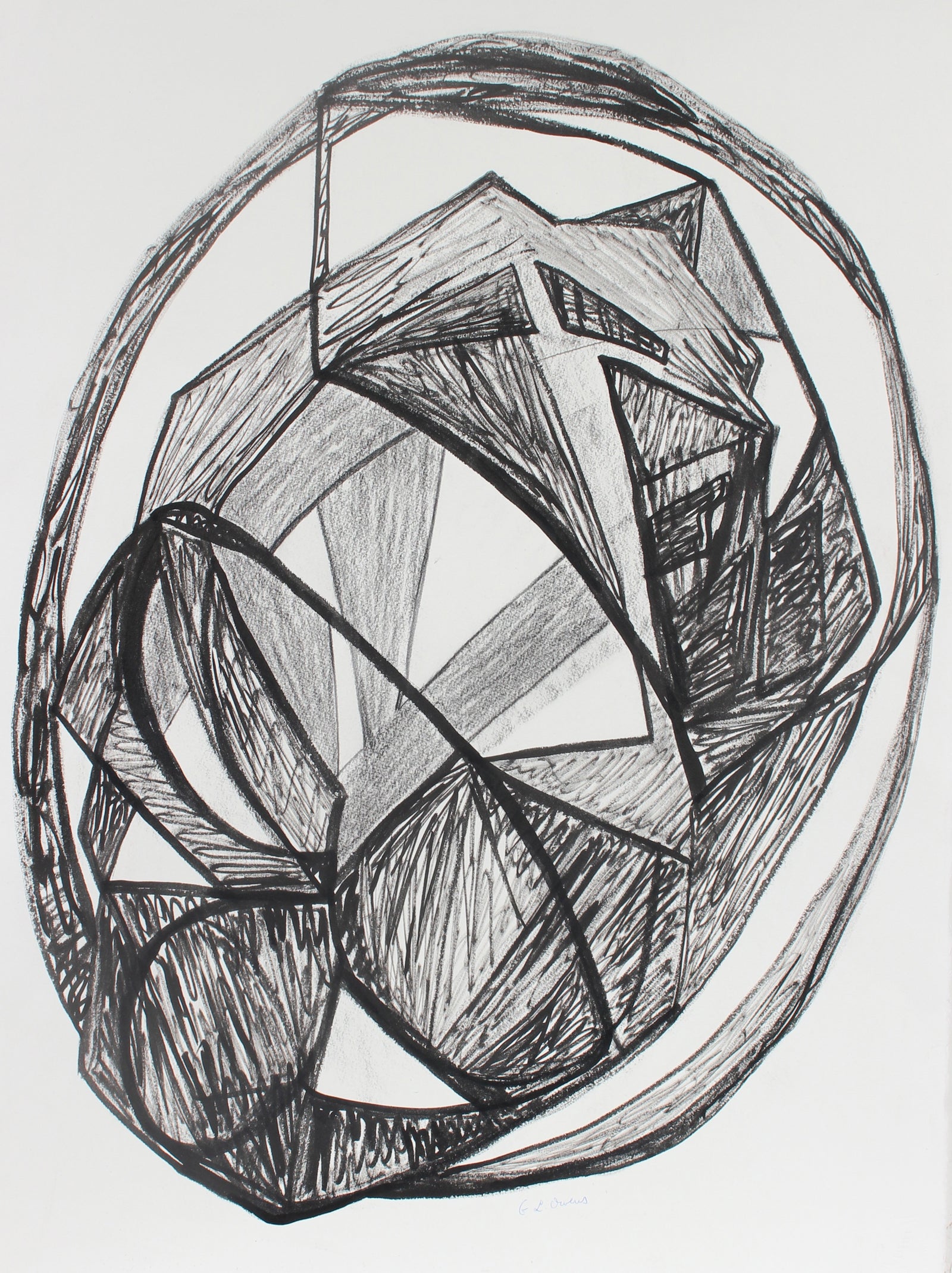 Monochrome Expressionist Abstract<br>Late 20th Century Ink & Charcoal<br><br>#93420