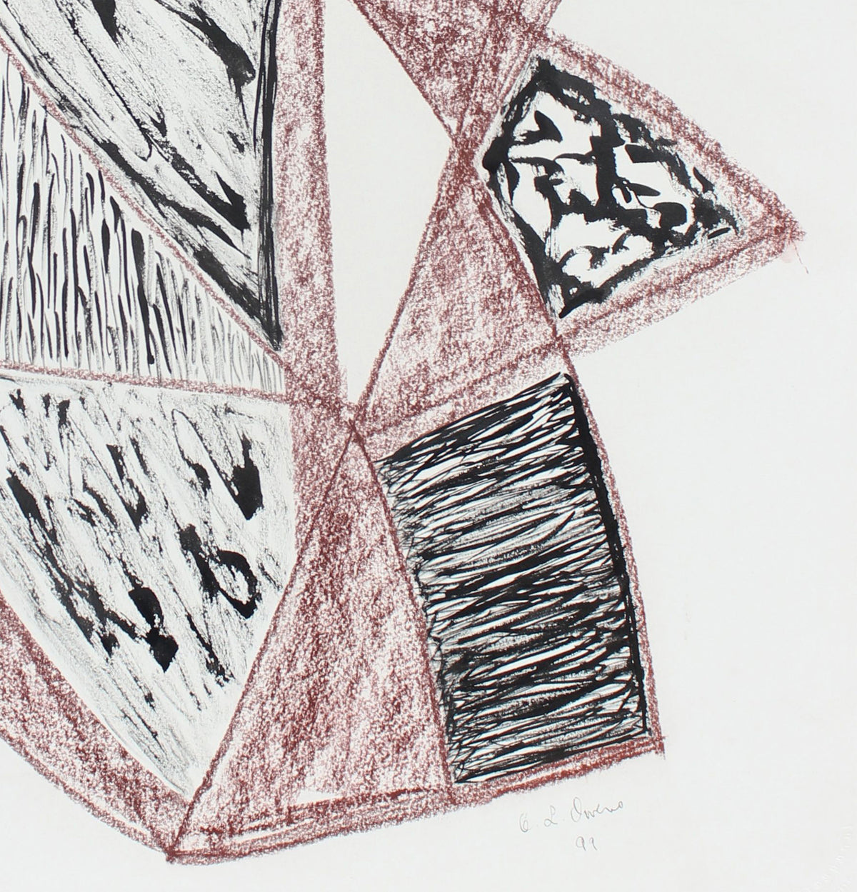 Red & Black Angular Abstract<br>1999 Ink & Pastel<br><br>#93421