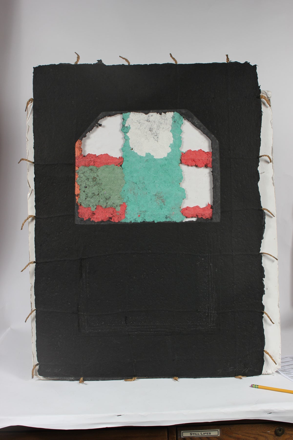 Abstracted Image of a House <br>1984-1988 Collograph on Handmade Paper with String <br><br>#93458