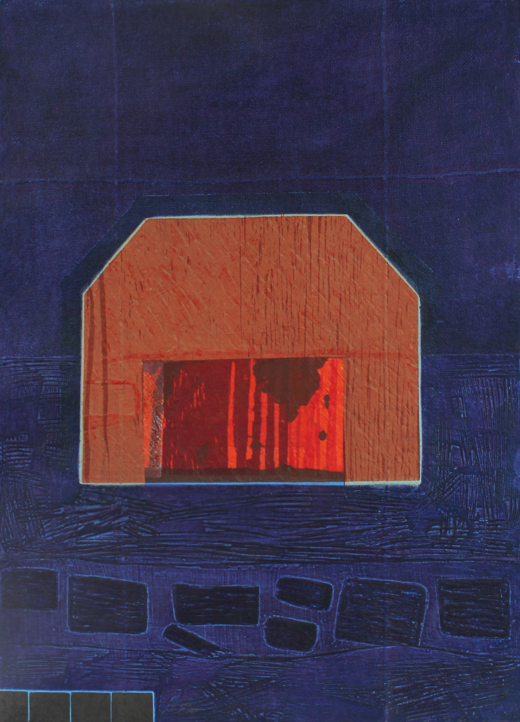 Abstracted Image of a House <br>1984-1988 Collograph on Handmade Paper with String <br><br>#93463