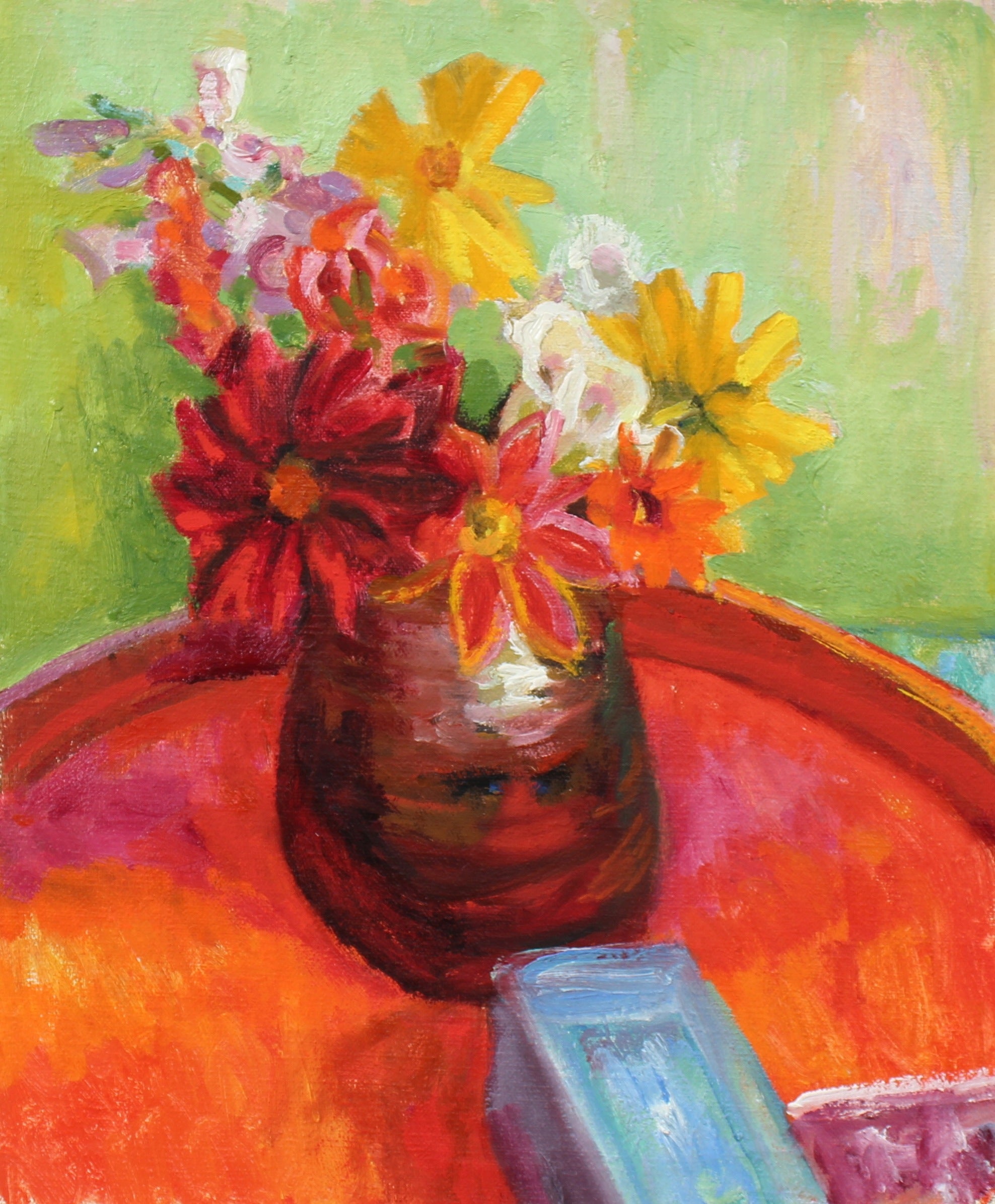 Flowers in Vase Still Life <br>Mid-Late 20th Century Oil <br><br>#93517