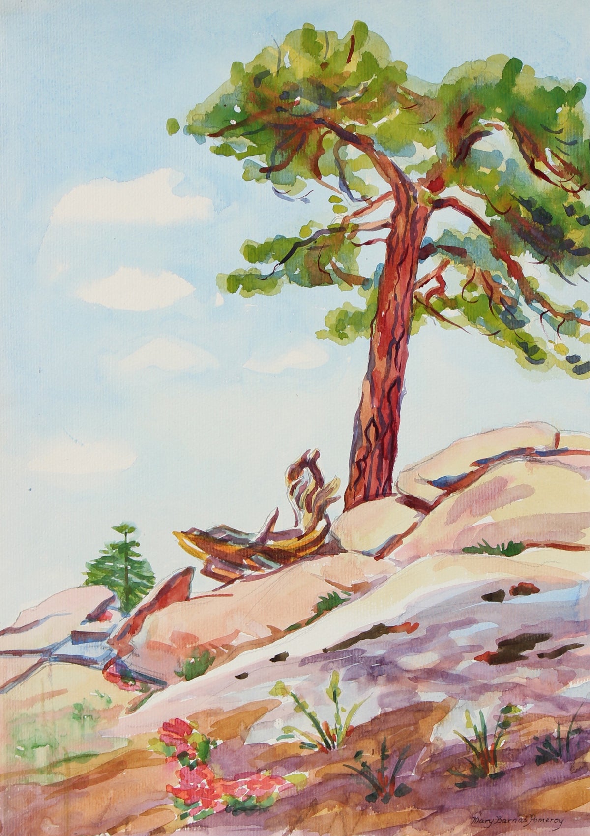 Tree Emerging From Rocks &lt;br&gt; Mid 20th Century Watercolor&lt;br&gt;&lt;br&gt;#93553