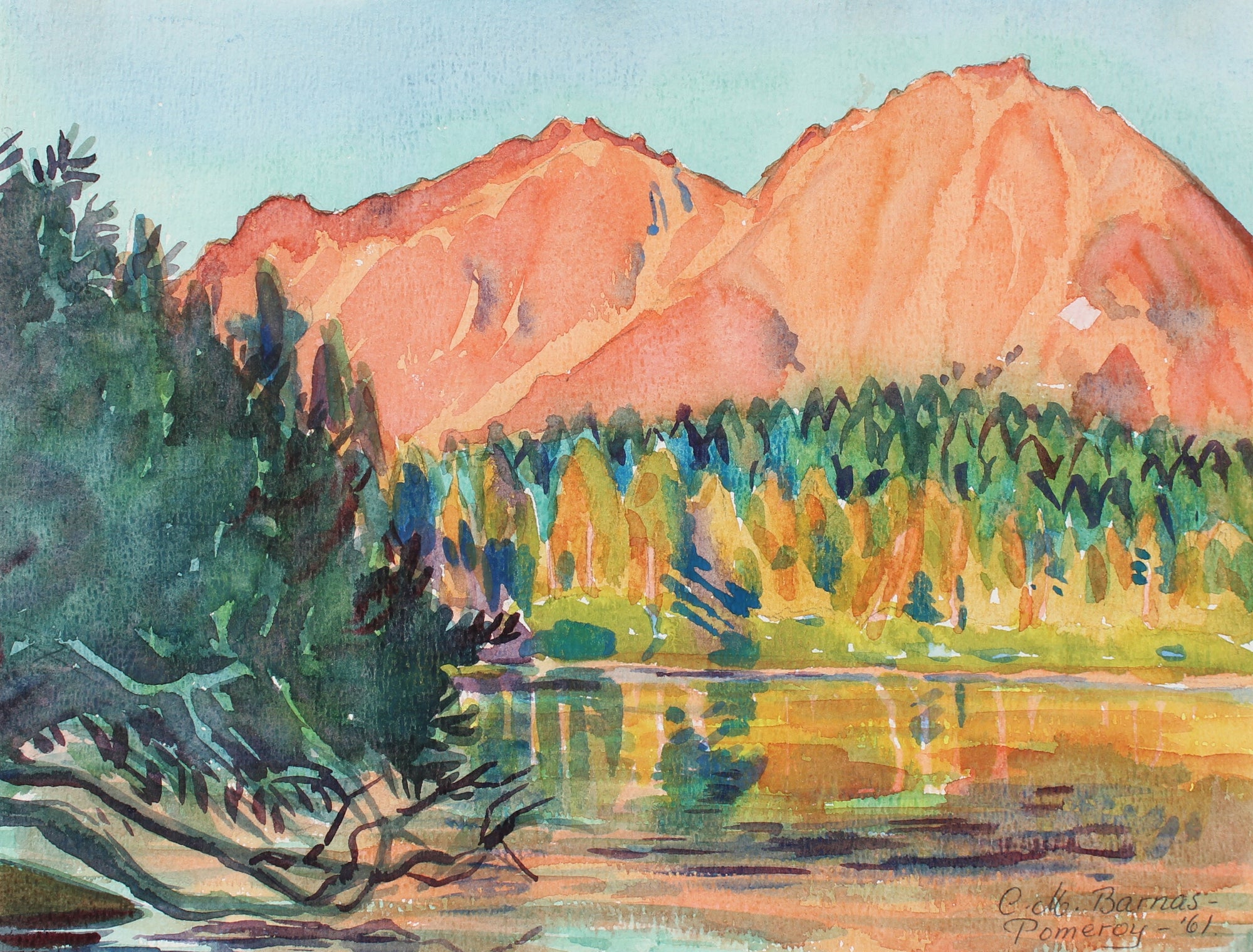 <i>Chaos Craggs and Manzanita Lake in Evening Sunlight</i><br>1961 Watercolor<br><br>#93555