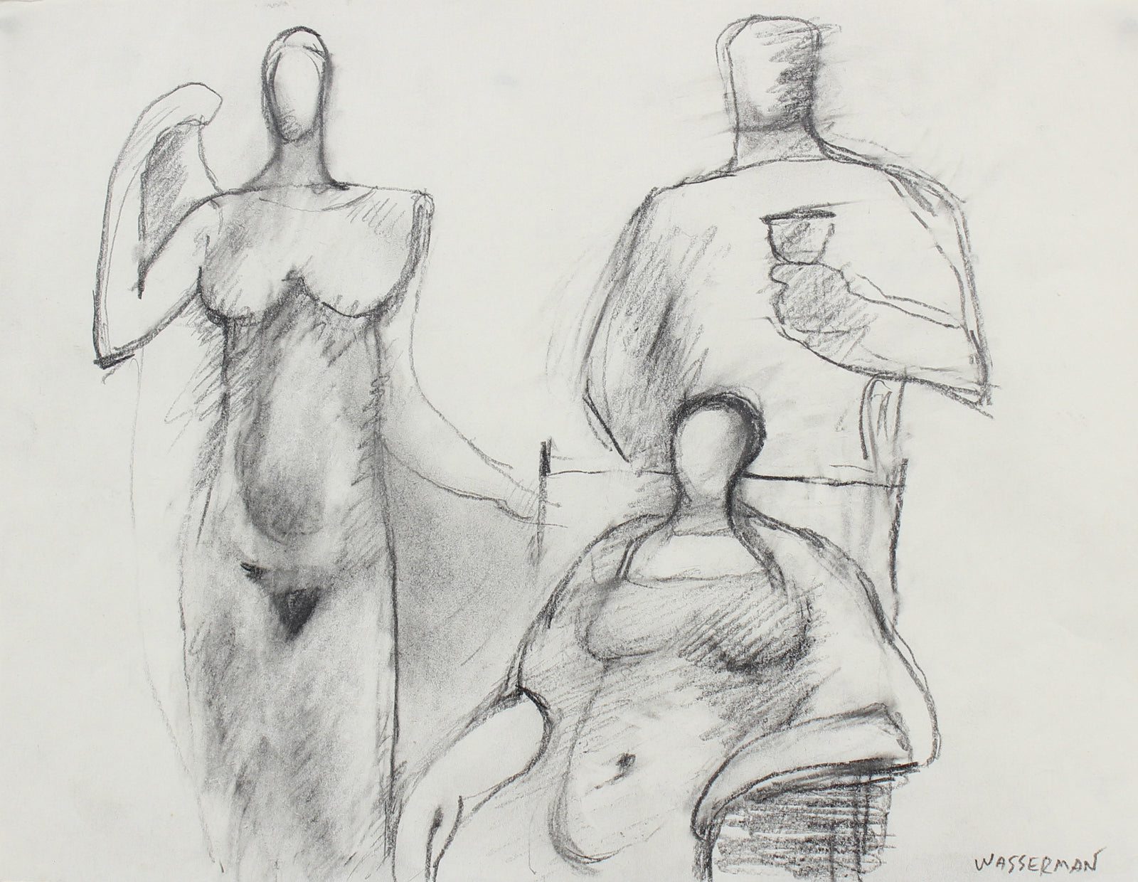 Three Abstracted Figures <br>Late 20th Century Graphite <br><br>#93573