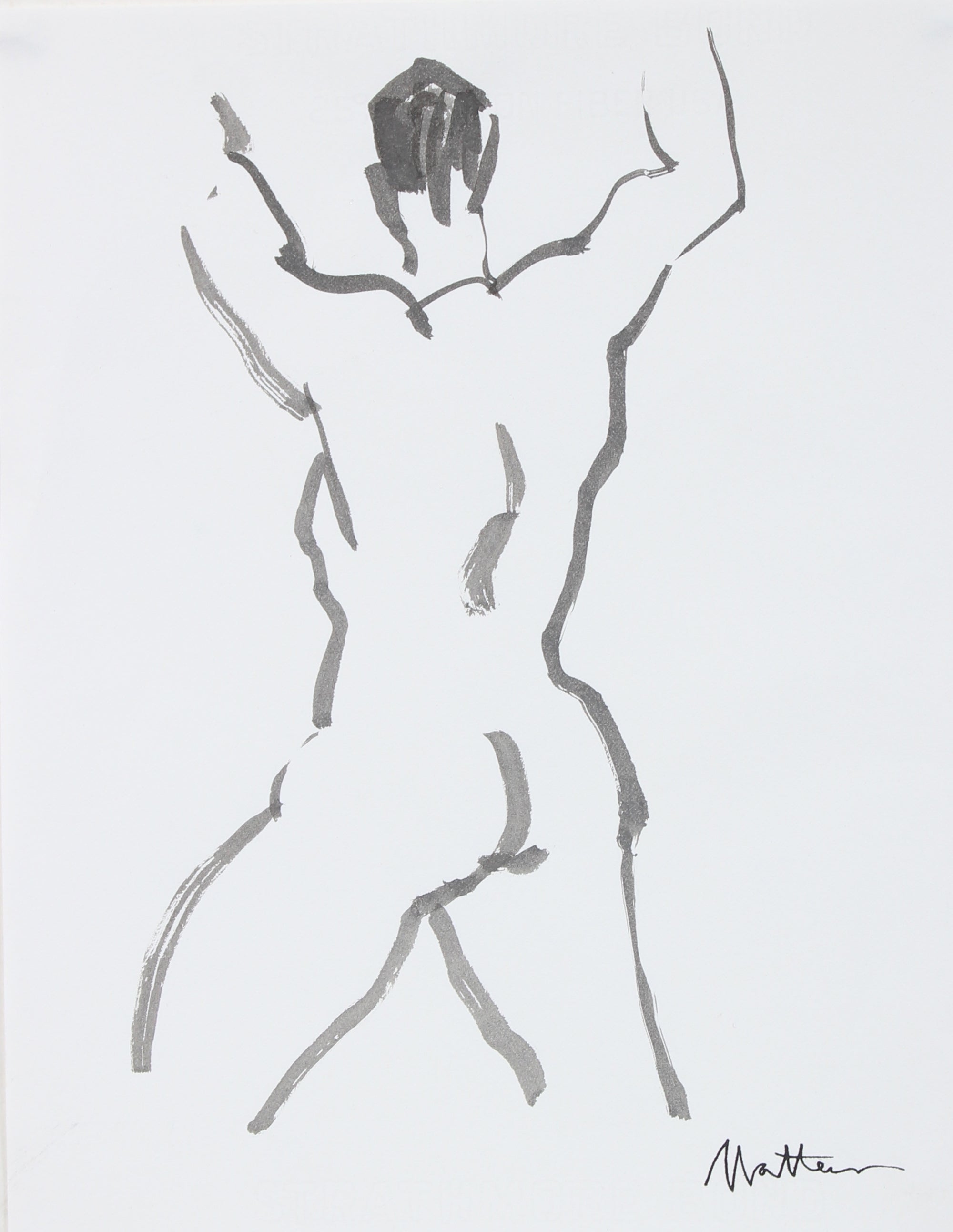 Minimalist Nude Study<br>20th Century Ink Wash <br><br>#93722