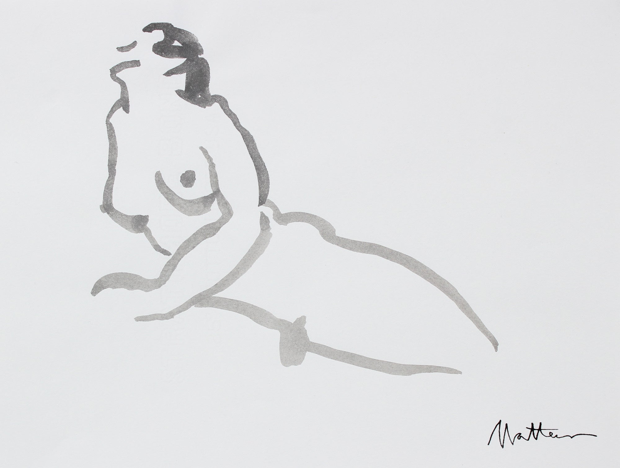 Female Nude In Repose <br>20th Century Ink Wash <br><br>#93727