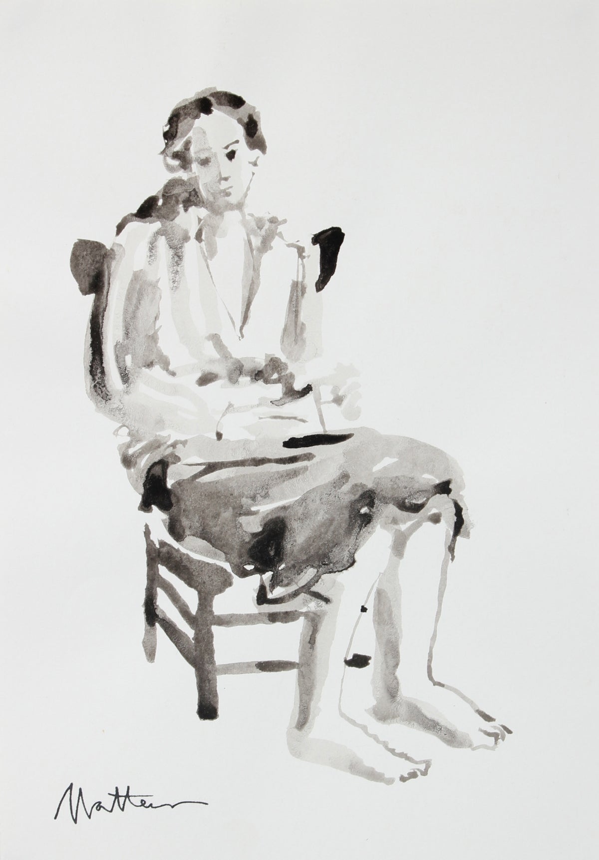 Seated Barefoot Woman&lt;br&gt;20th Century Ink Wash &lt;br&gt;&lt;br&gt;#93732