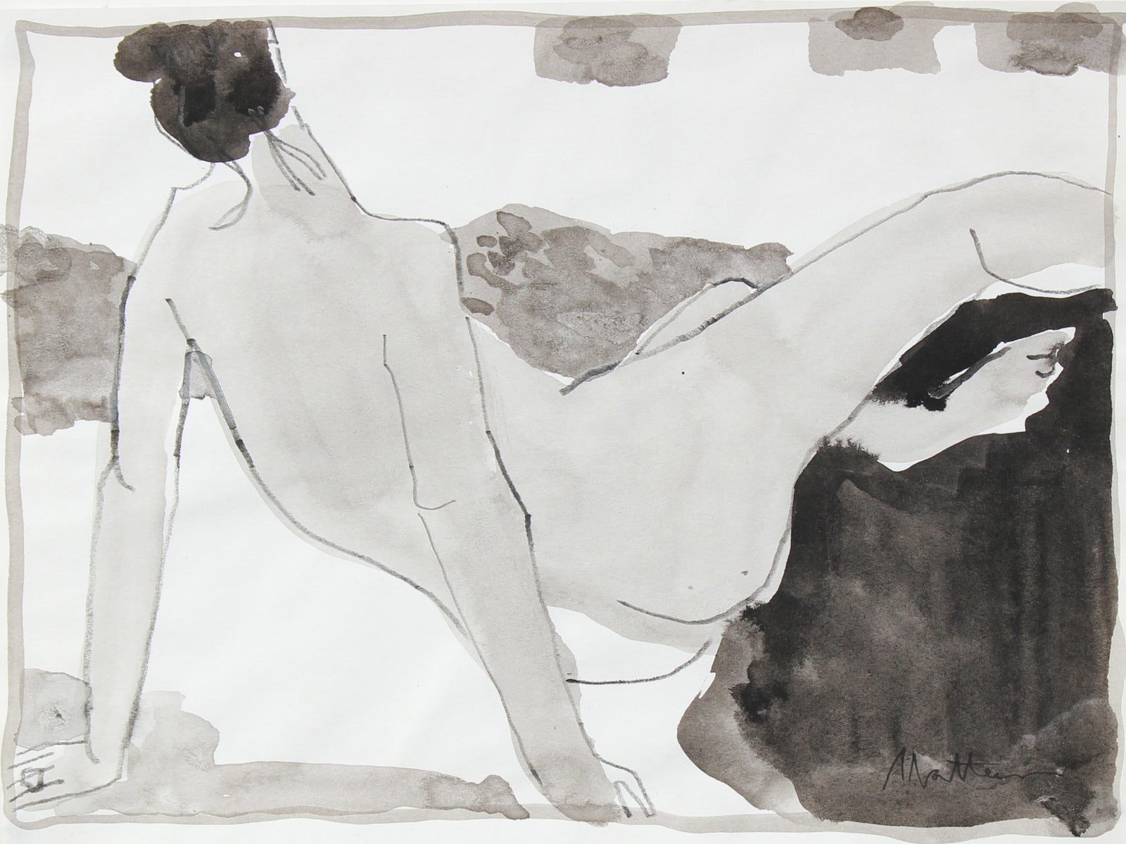Reclining Female Nude<br>1995 Ink Wash and Graphite <br><br>#93750