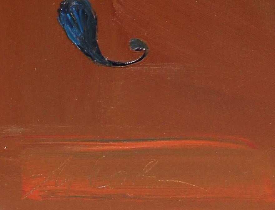 Modernist Surreal Rust Abstract<br>1971 Oil<br><br>#93879