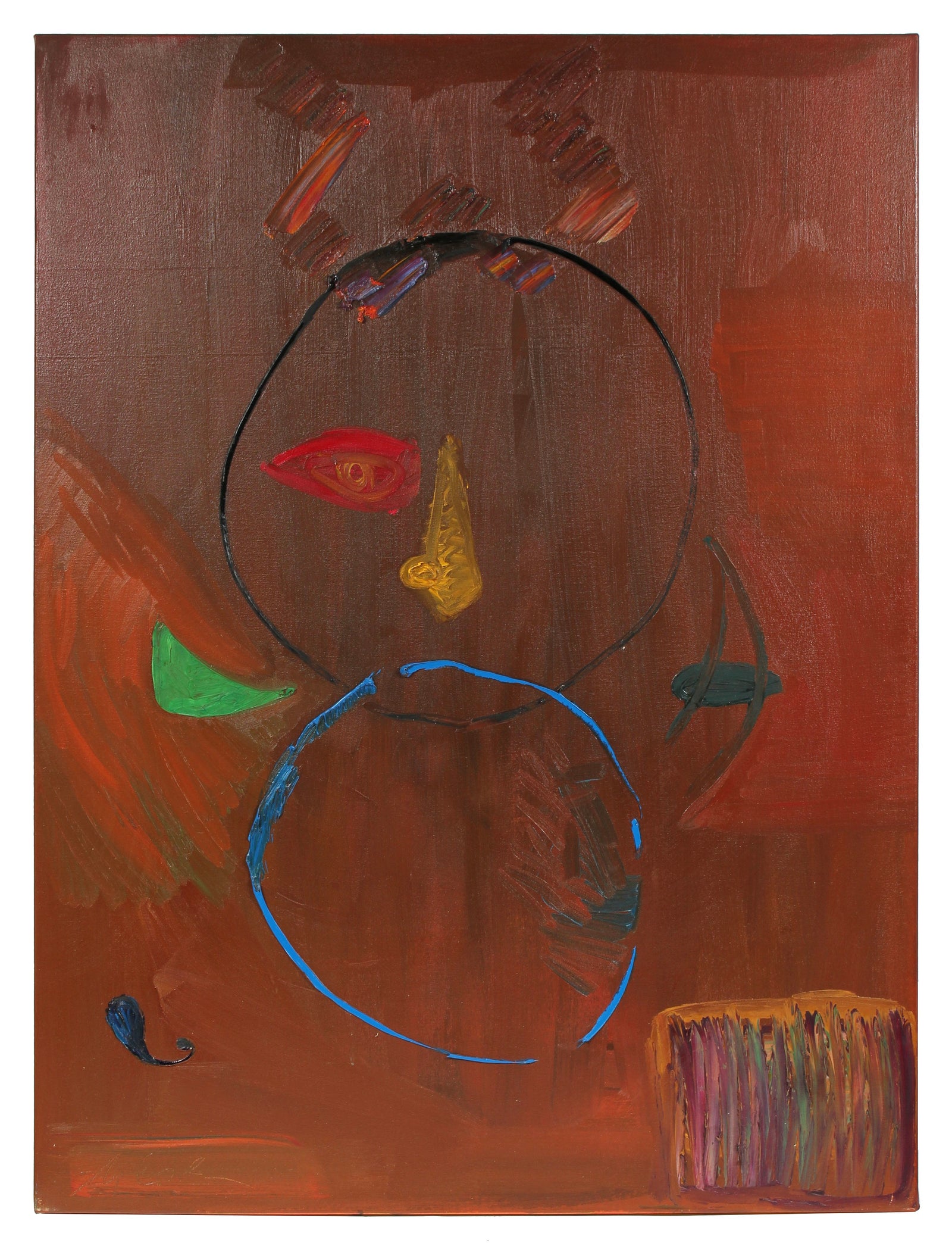 Modernist Surreal Rust Abstract<br>1971 Oil<br><br>#93879